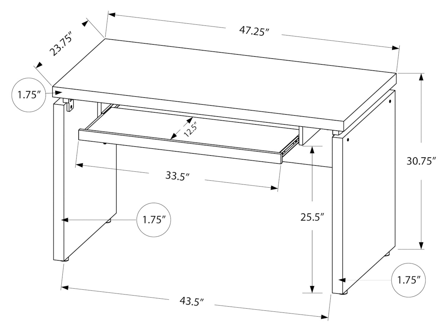 BUREAU D'ORDINATEUR - 48"L / NOIR / DESSUS GRIS 