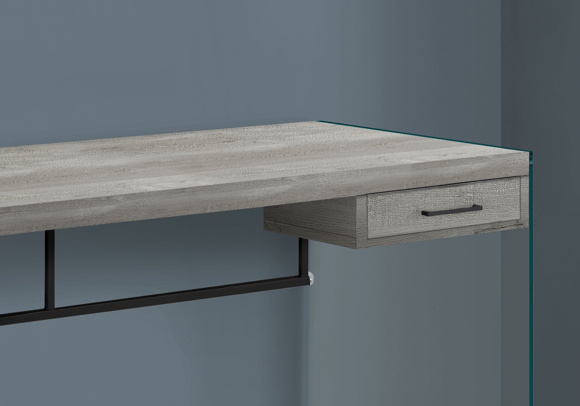 BUREAU D'ORDINATEUR - 48"L / BOIS DE RÉCUPÉRATION GRIS / PANNEAUX DE VERRE 