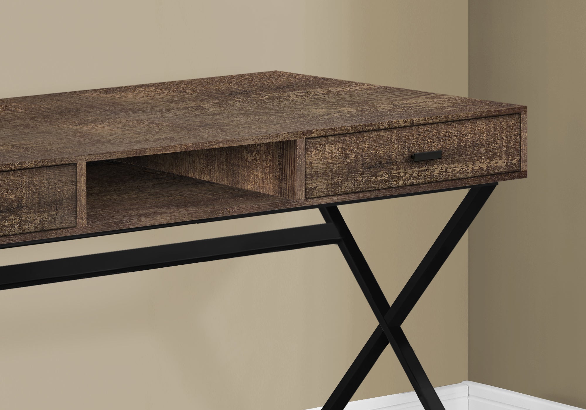BUREAU D'ORDINATEUR - 48"L / BOIS DE RÉCUPÉRATION BRUN / MÉTAL NOIR 