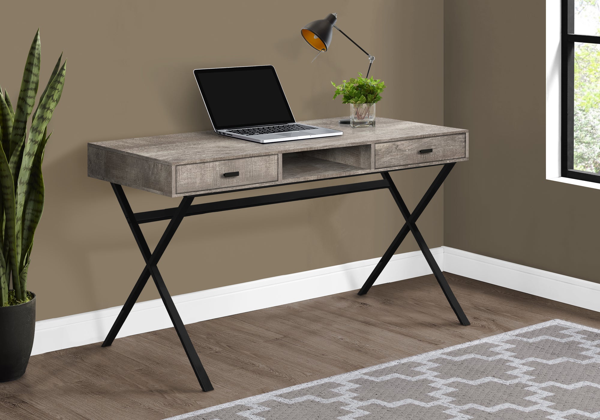 BUREAU D'ORDINATEUR - 48"L / BOIS DE RÉCUPÉRATION TAUPE / MÉTAL NOIR 