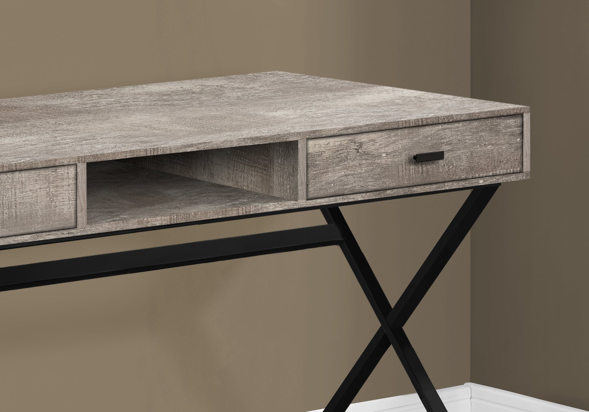 BUREAU D'ORDINATEUR - 48"L / BOIS DE RÉCUPÉRATION TAUPE / MÉTAL NOIR 