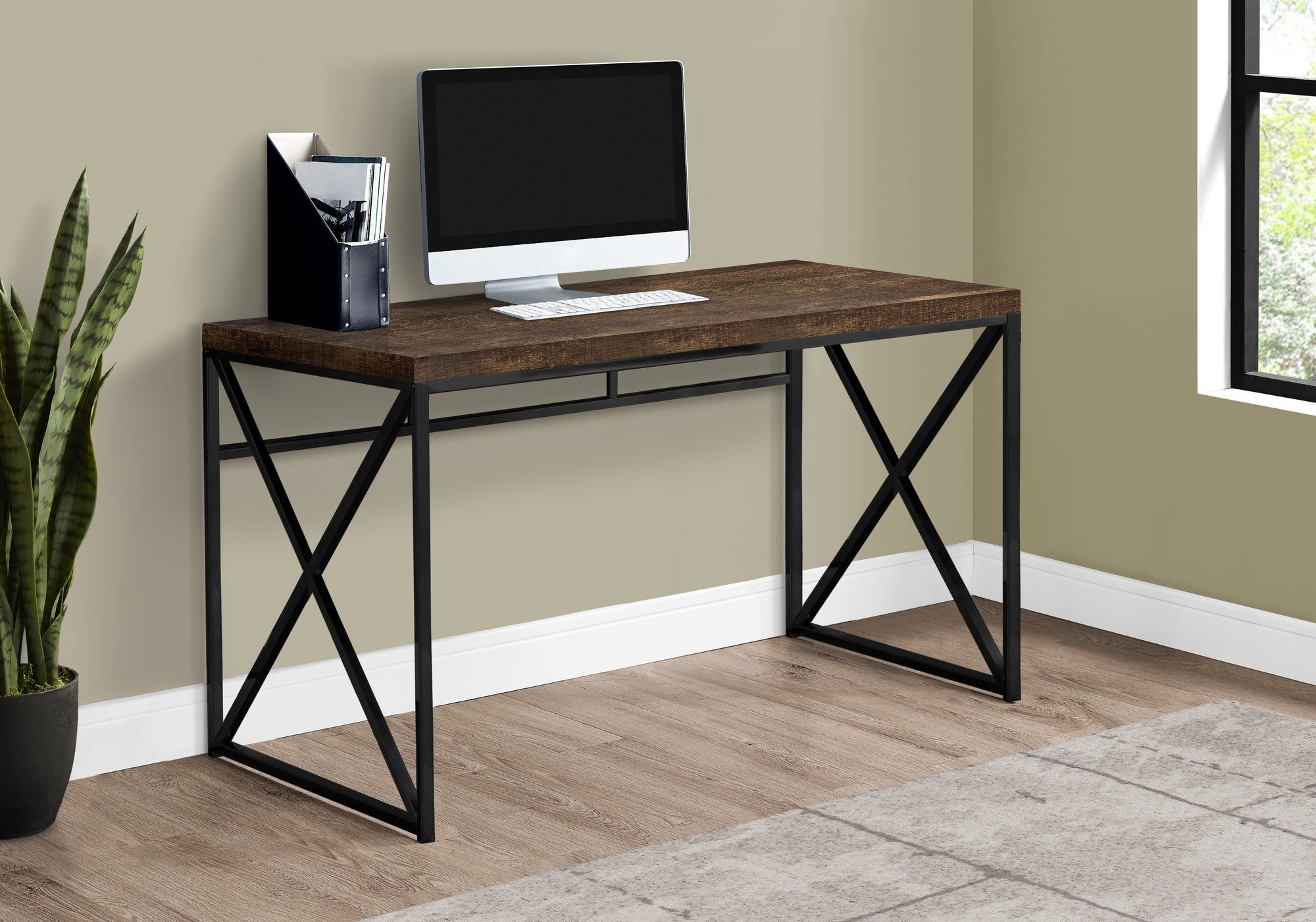 BUREAU D'ORDINATEUR - 48"L / BOIS DE RÉCUPÉRATION BRUN / MÉTAL NOIR 