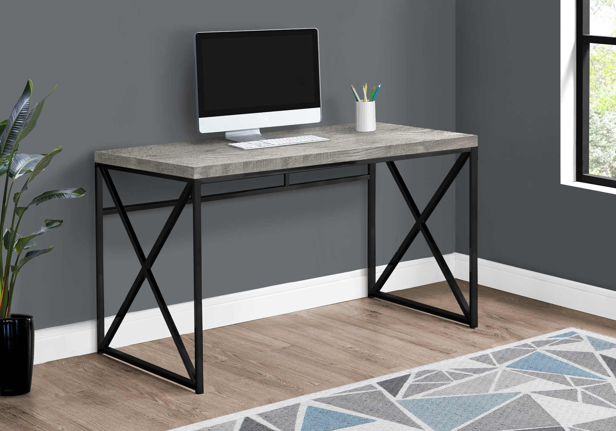 BUREAU D'ORDINATEUR - 48"L / BOIS DE RÉCUPÉRATION GRIS / MÉTAL NOIR 