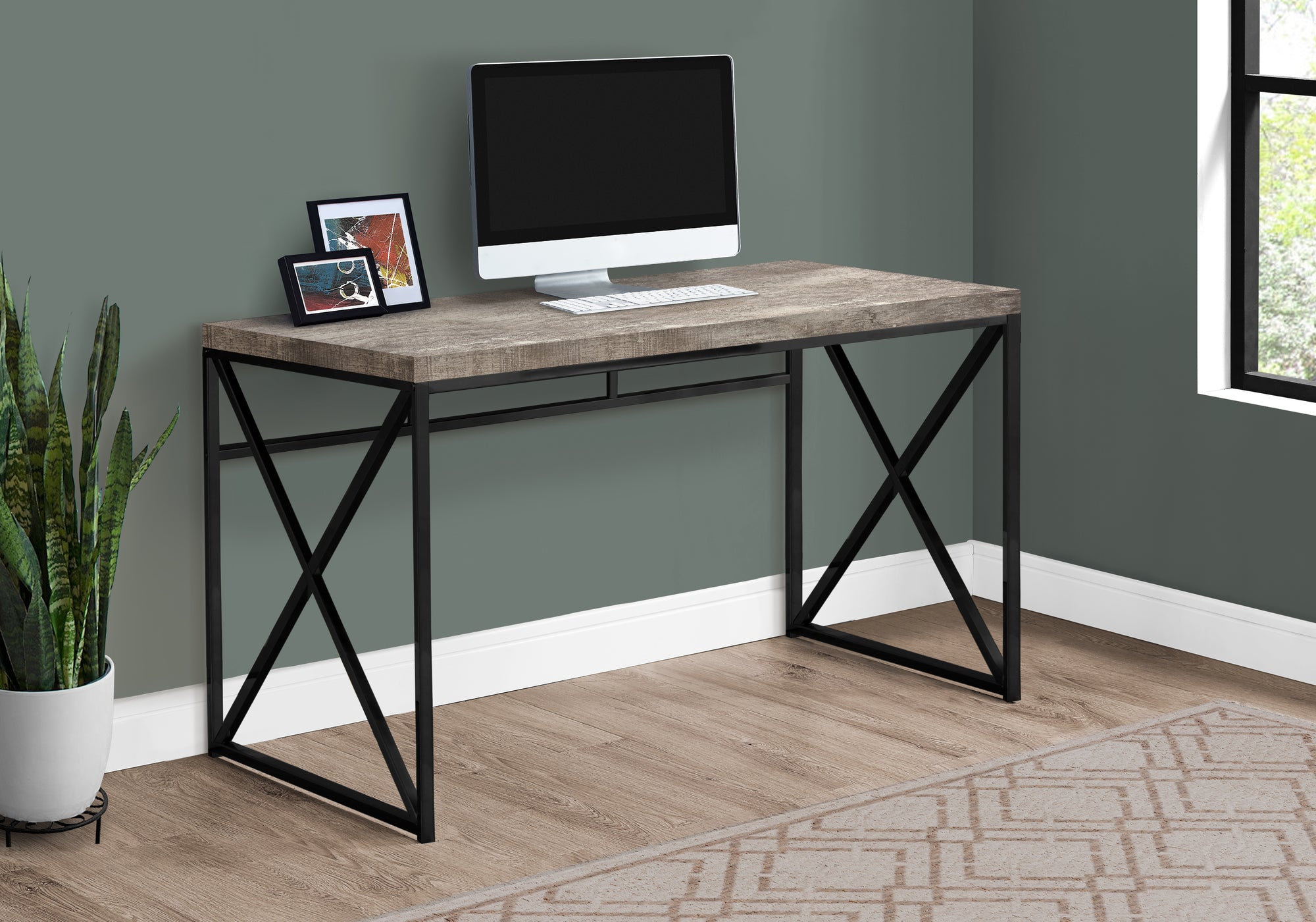 BUREAU D'ORDINATEUR - 48"L / BOIS DE RÉCUPÉRATION TAUPE / MÉTAL NOIR 