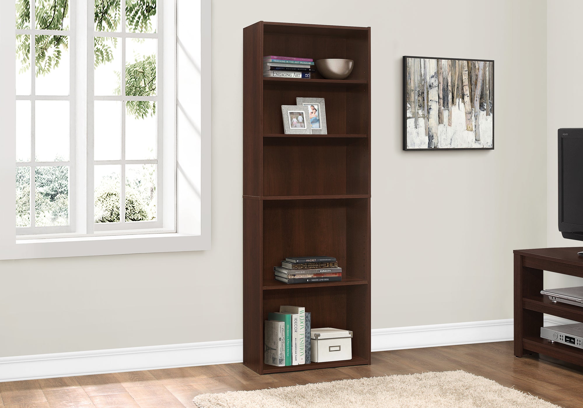 BIBLIOTHEQUE - 72"H / CERISE AVEC 5 TABLETTES 