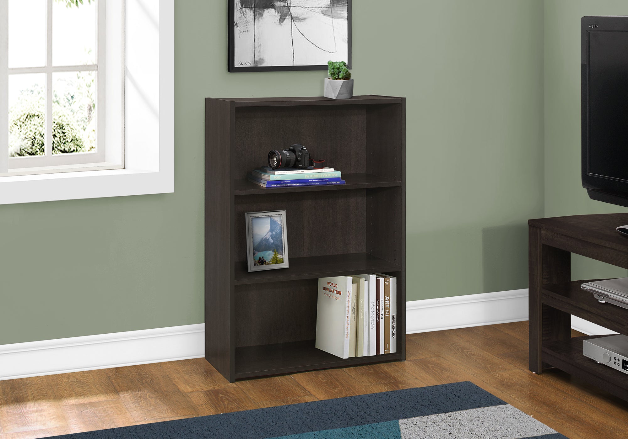BIBLIOTHEQUE - 36"H / ESPRESSO AVEC 3 TABLETTES