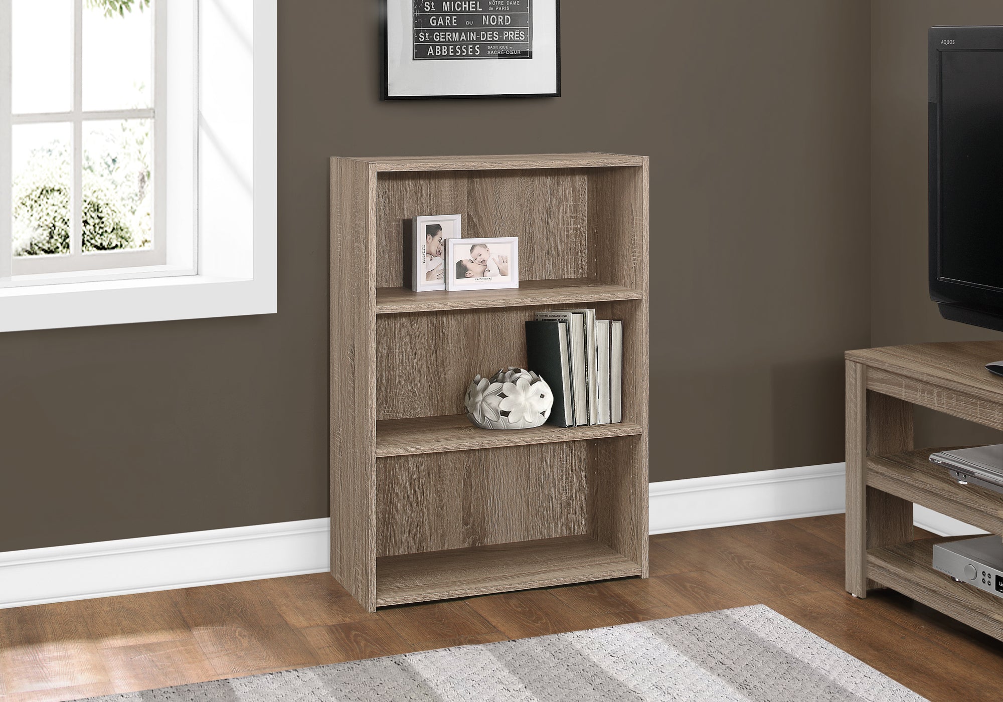 BIBLIOTHEQUE - 36"H / TAUPE FONCE AVEC 3 TABLETTES