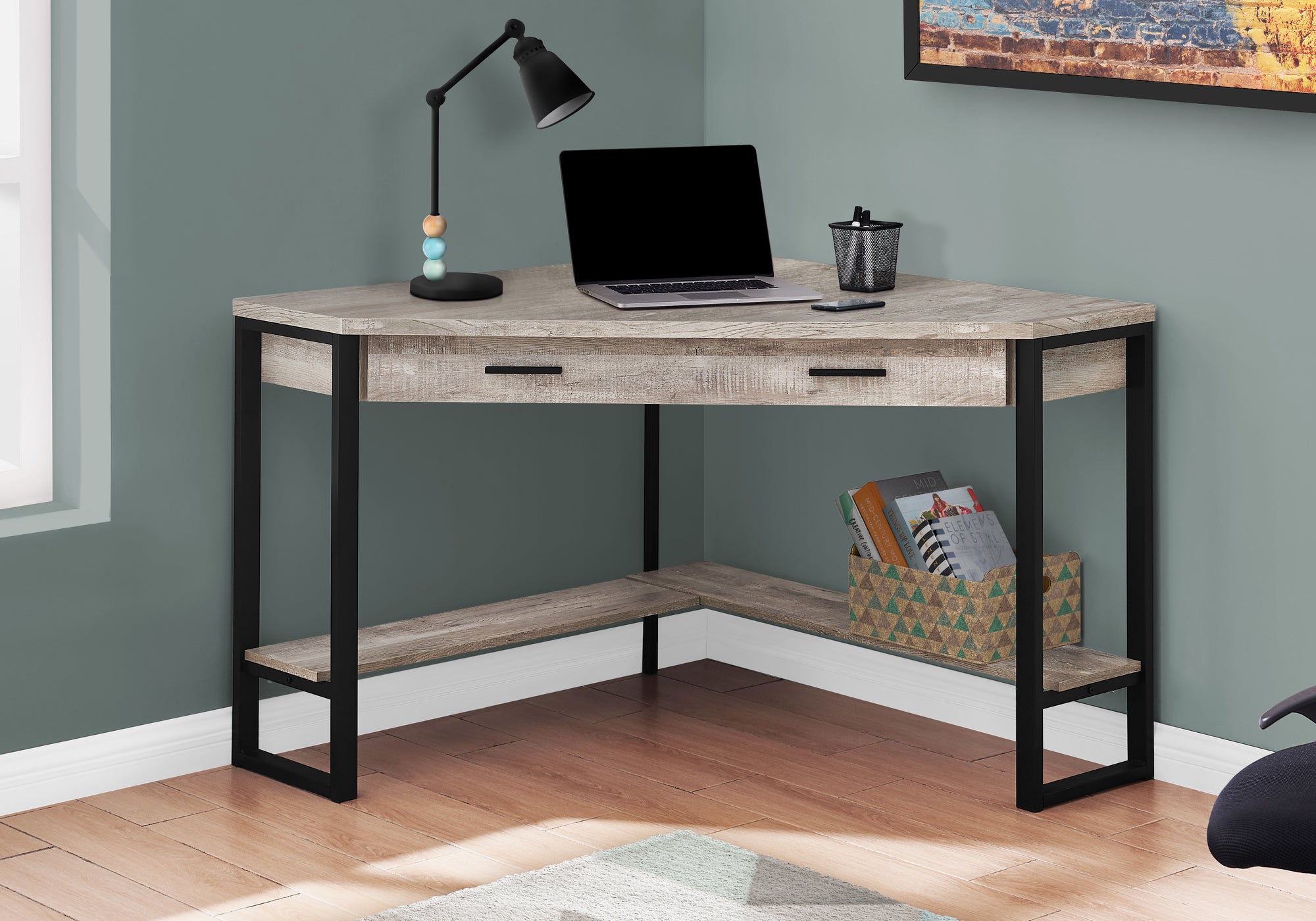 BUREAU D'ORDINATEUR - 42"L / COIN DE BOIS DE RÉCUPÉRATION TAUPE 