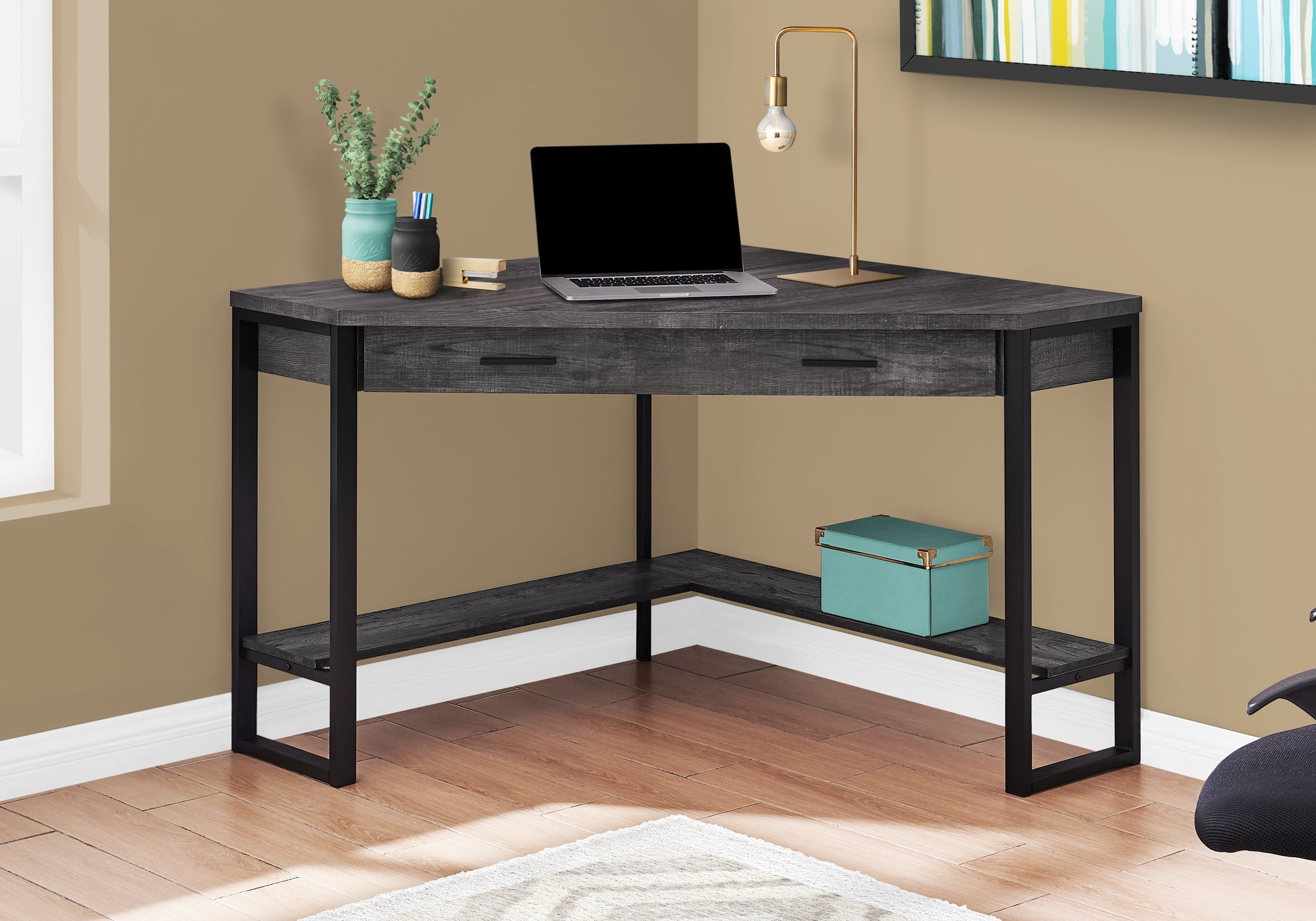BUREAU D'ORDINATEUR - 42"L / COIN BOIS RÉCUPÉRÉ NOIR 