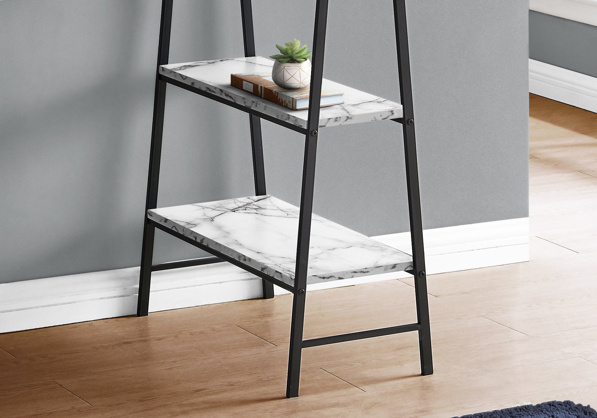 BUREAU D'ORDINATEUR - 48"L / ASPECT MARBRE BLANC / METAL NOIR