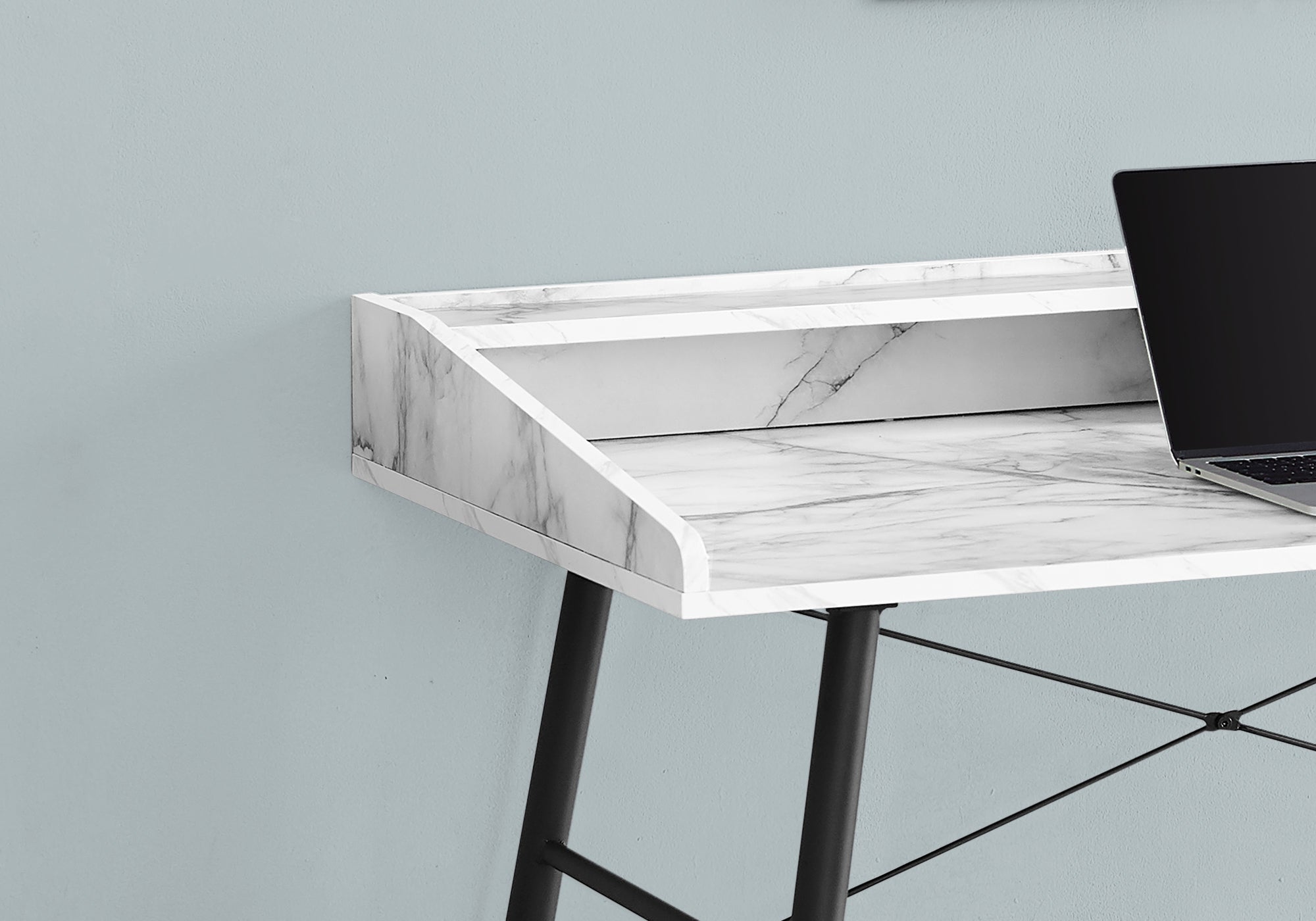 BUREAU D'ORDINATEUR - 48"L / ASPECT MARBRE BLANC / METAL NOIR