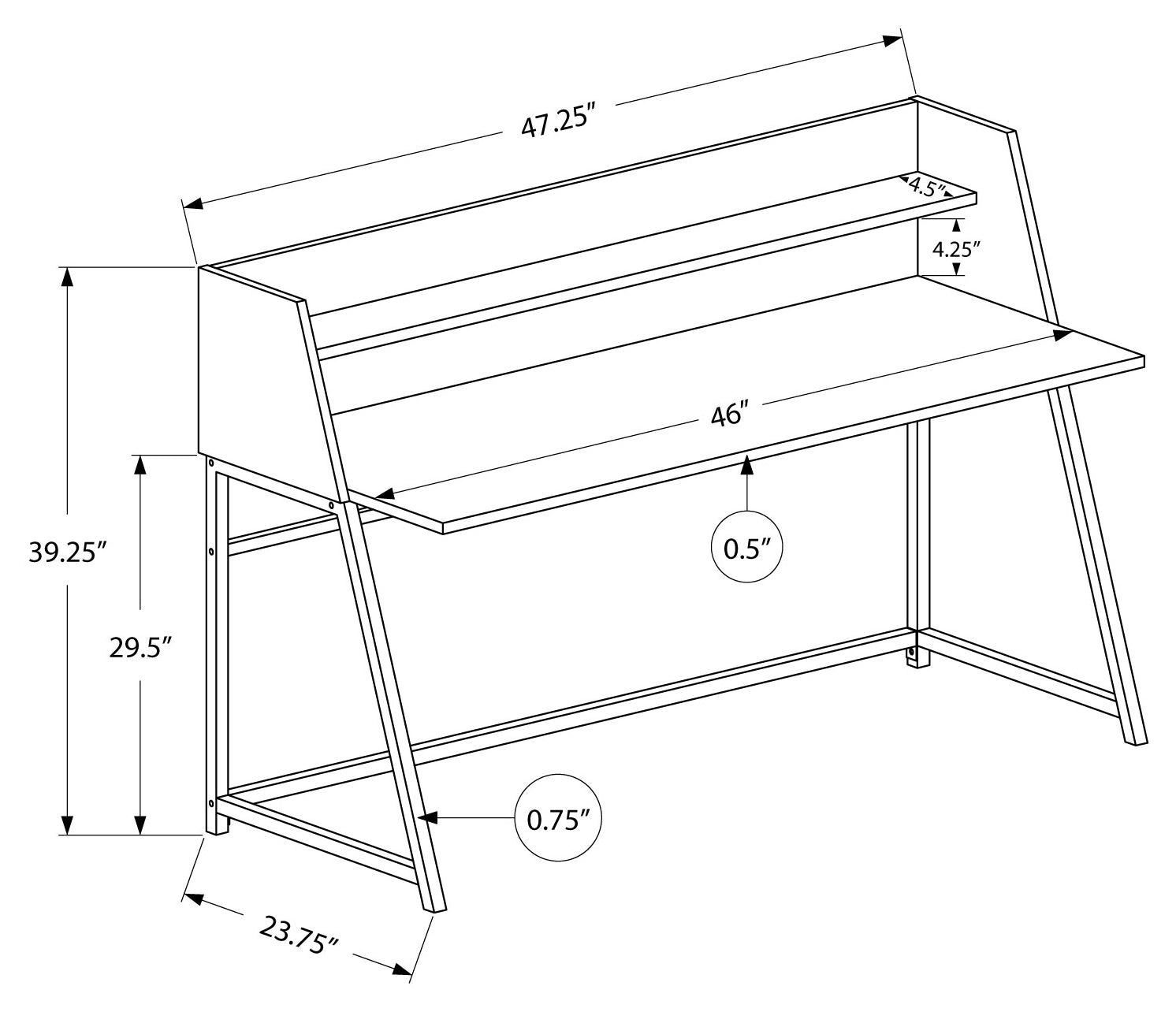 BUREAU D'ORDINATEUR - 48"L / NATUREL / MÉTAL BLANC 