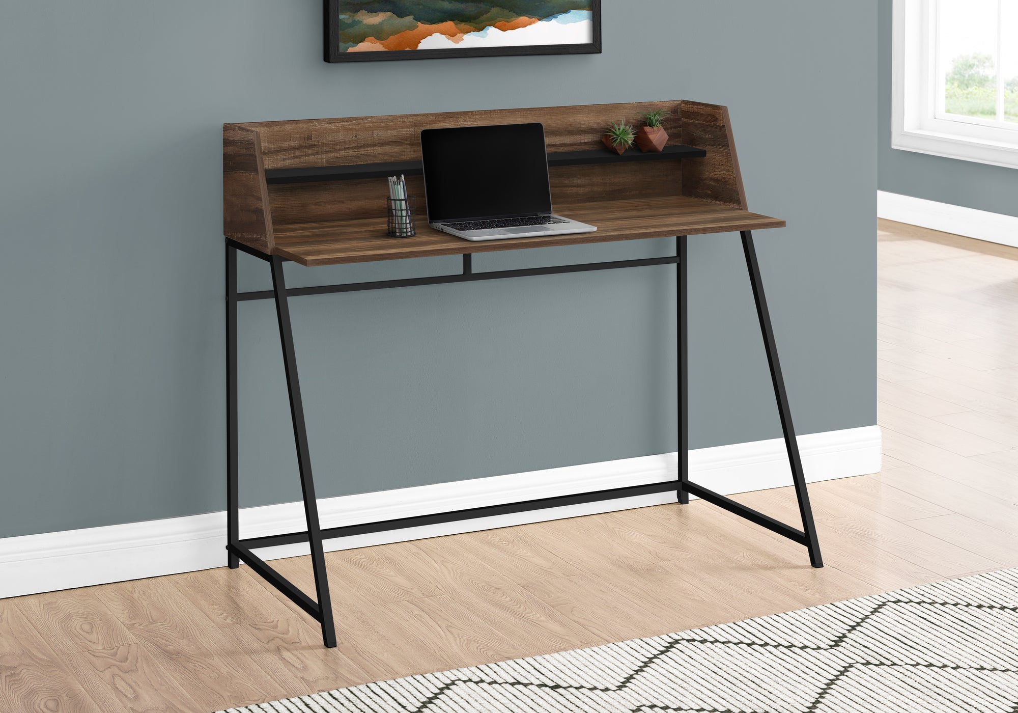 BUREAU D'ORDINATEUR - 48"L / BOIS DE RÉCUPÉRATION BRUN / MÉTAL NOIR 