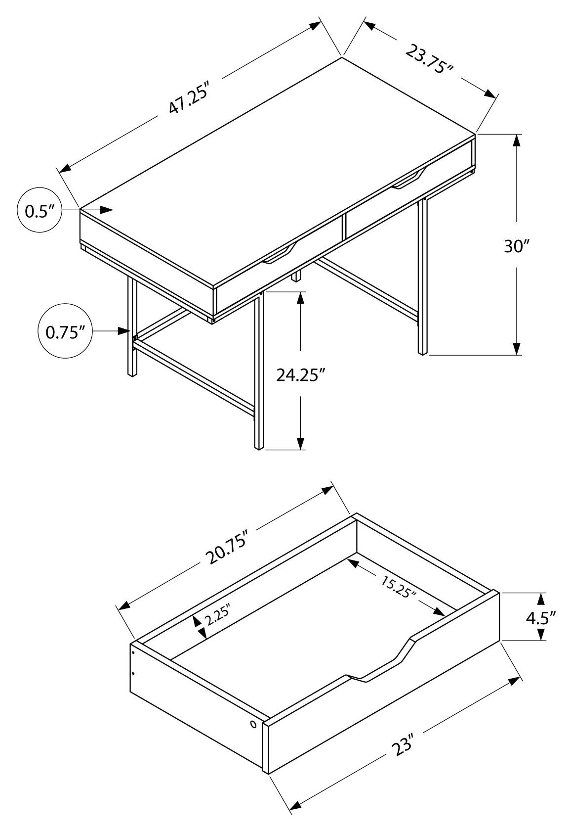 BUREAU D'ORDINATEUR - 48"L / SIMILI PIERRE GRIS / METAL NOIR 