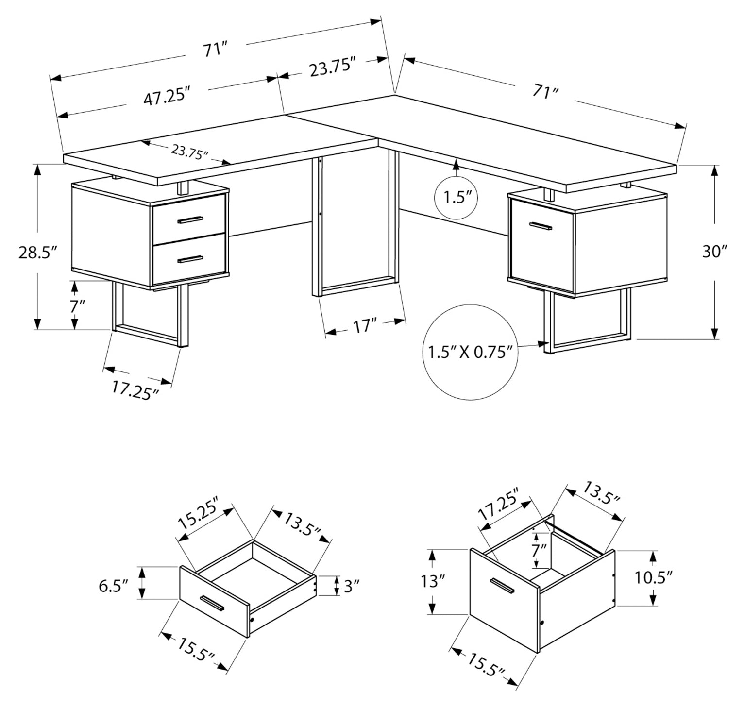 BUREAU D'ORDINATEUR - 70"L / NATUREL / MÉTAL NOIR / FAÇADE G/D 