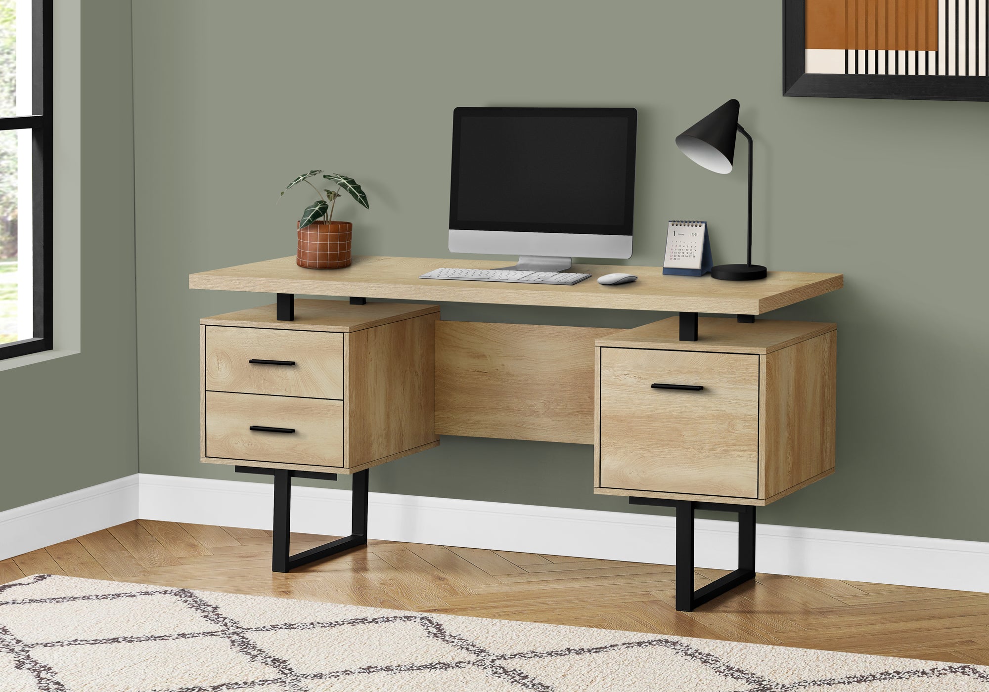 BUREAU D'ORDINATEUR - 60"L / NATUREL / METAL NOIR 