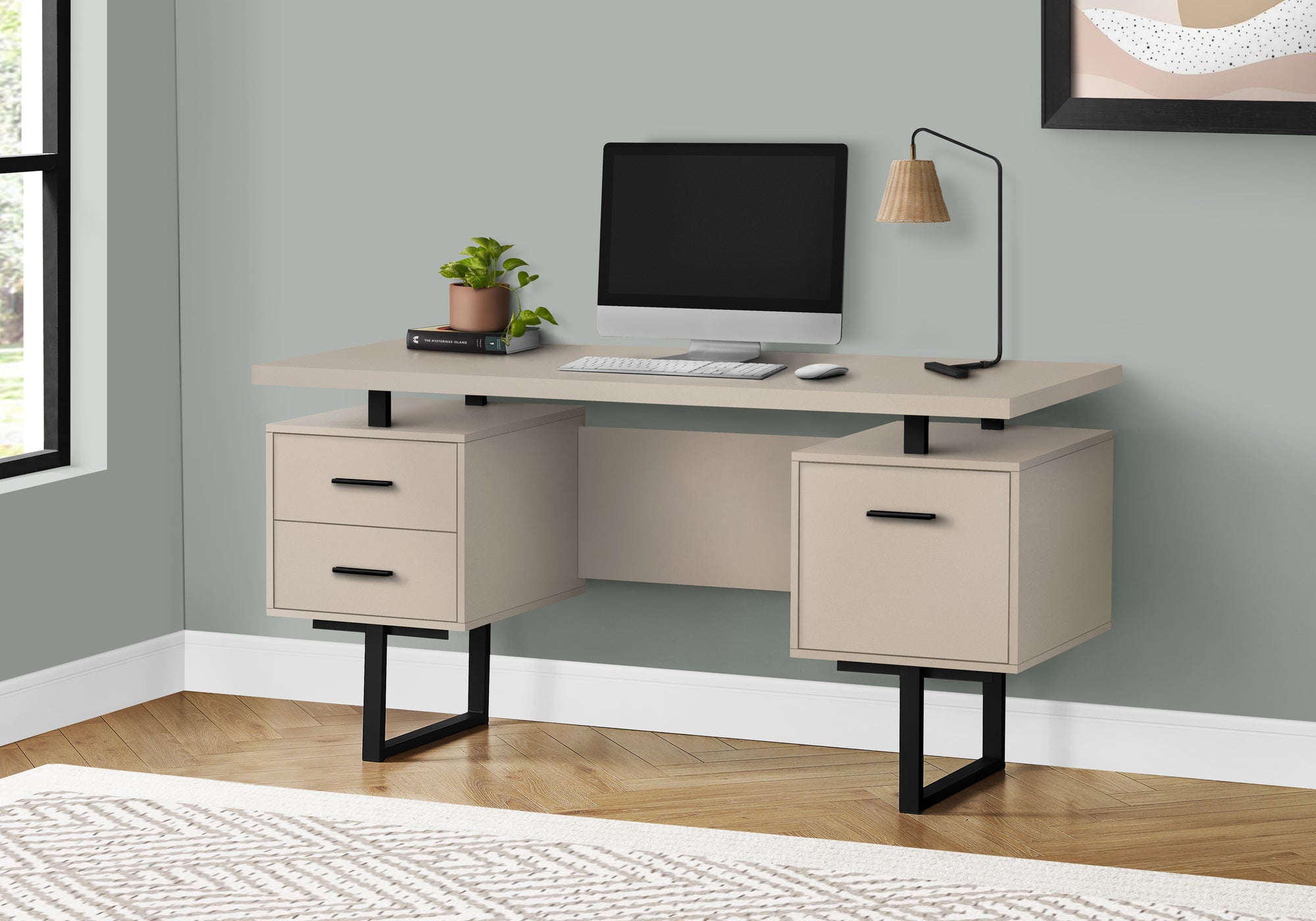 BUREAU D'ORDINATEUR - 60"L / TAUPE MODERNE / METAL NOIR 