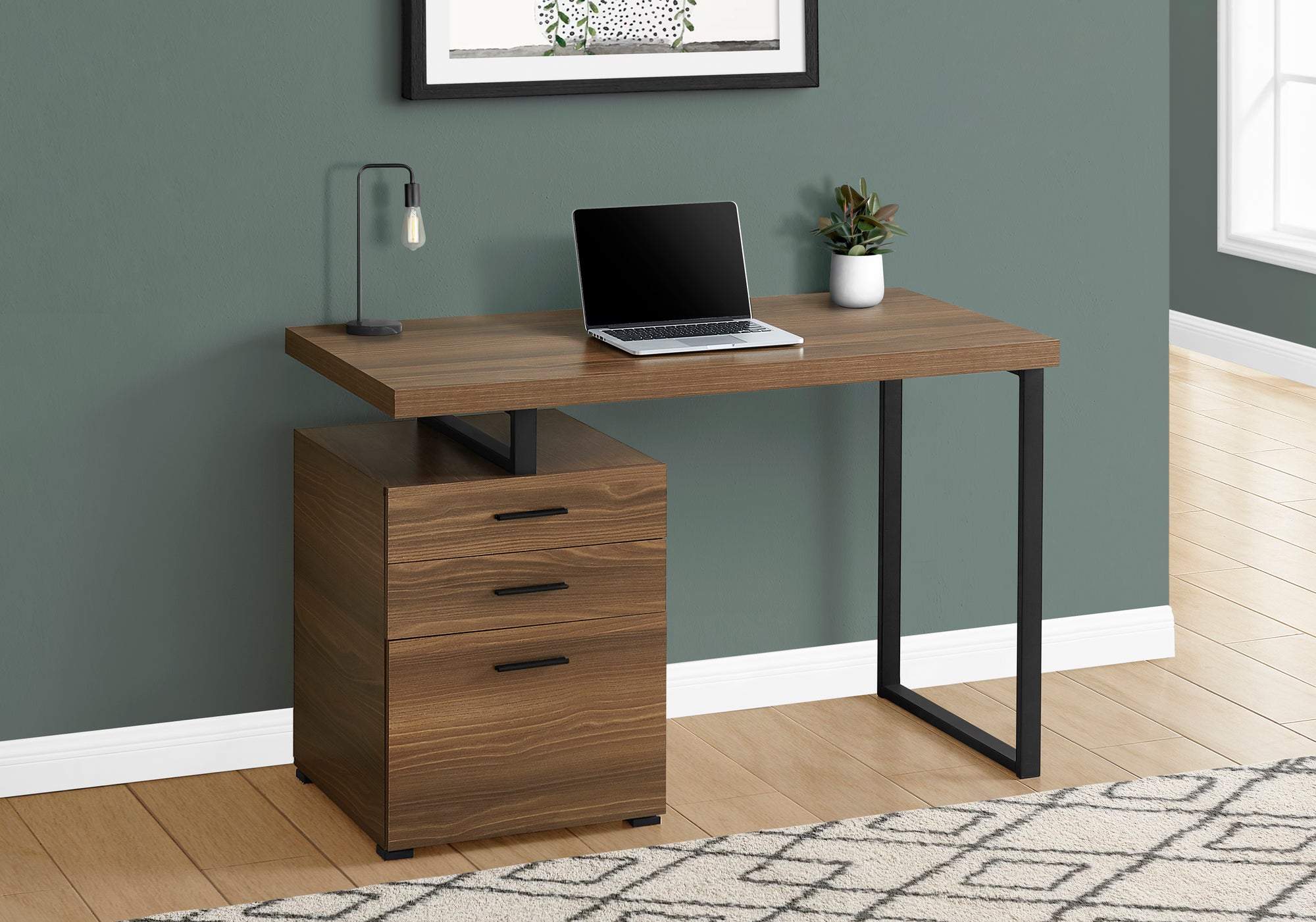 BUREAU D'ORDINATEUR - 48"L / NOYER / METAL NOIR / FAÇADE G/D 