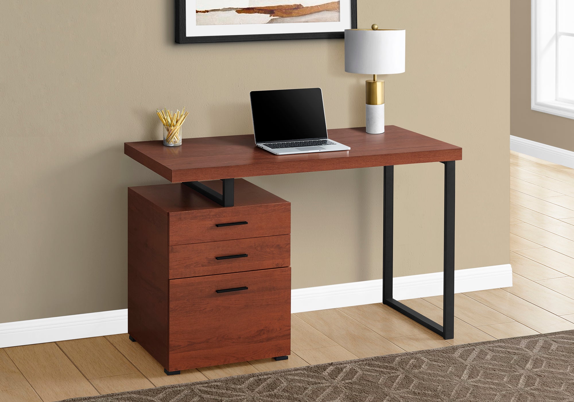 BUREAU D'ORDINATEUR - 48"L / CERISE / METAL NOIR / FACE G/D 