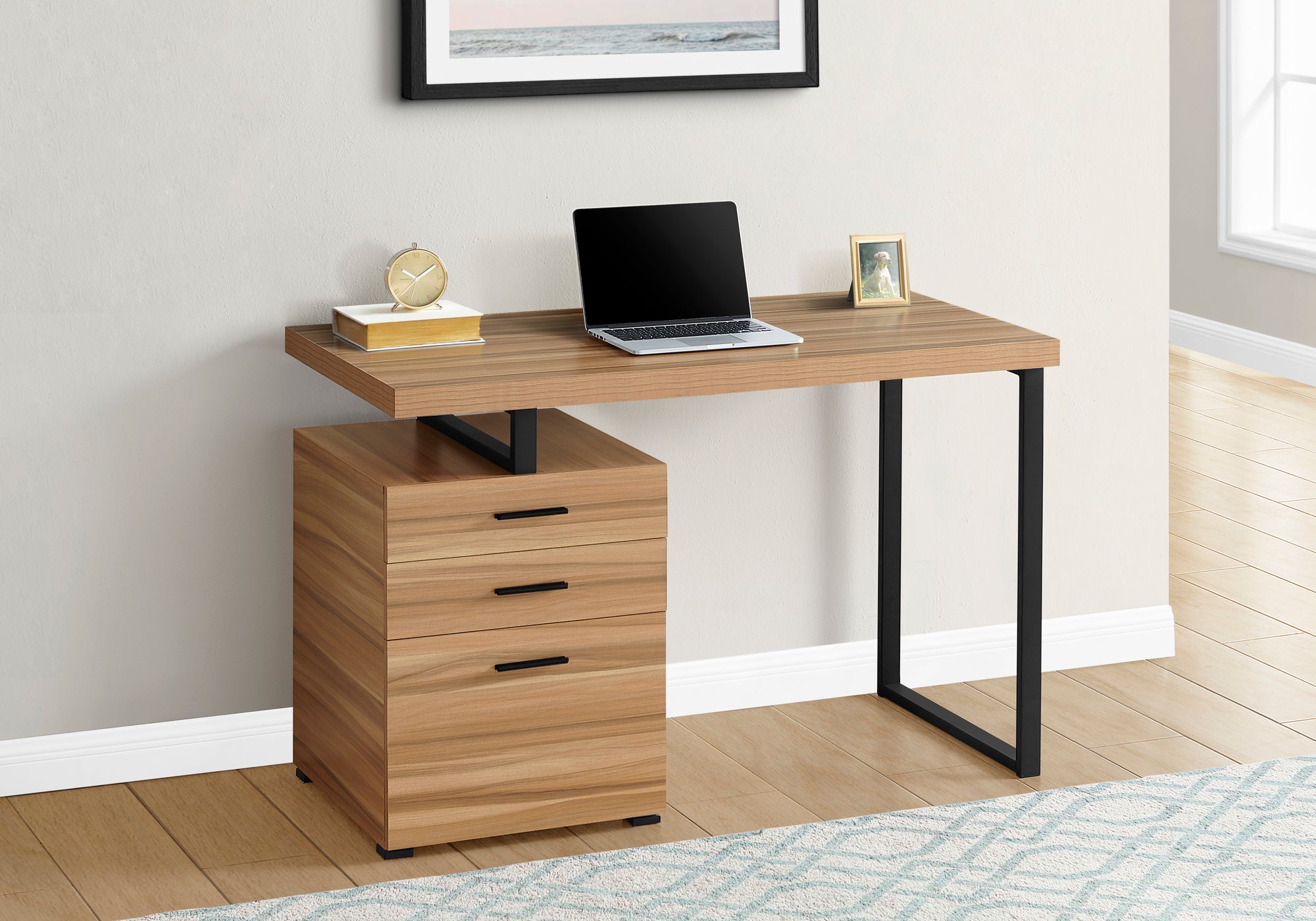 BUREAU D'ORDINATEUR - 48"L / BOIS RÉCUPÉRÉ / MÉTAL NOIR / G/D 