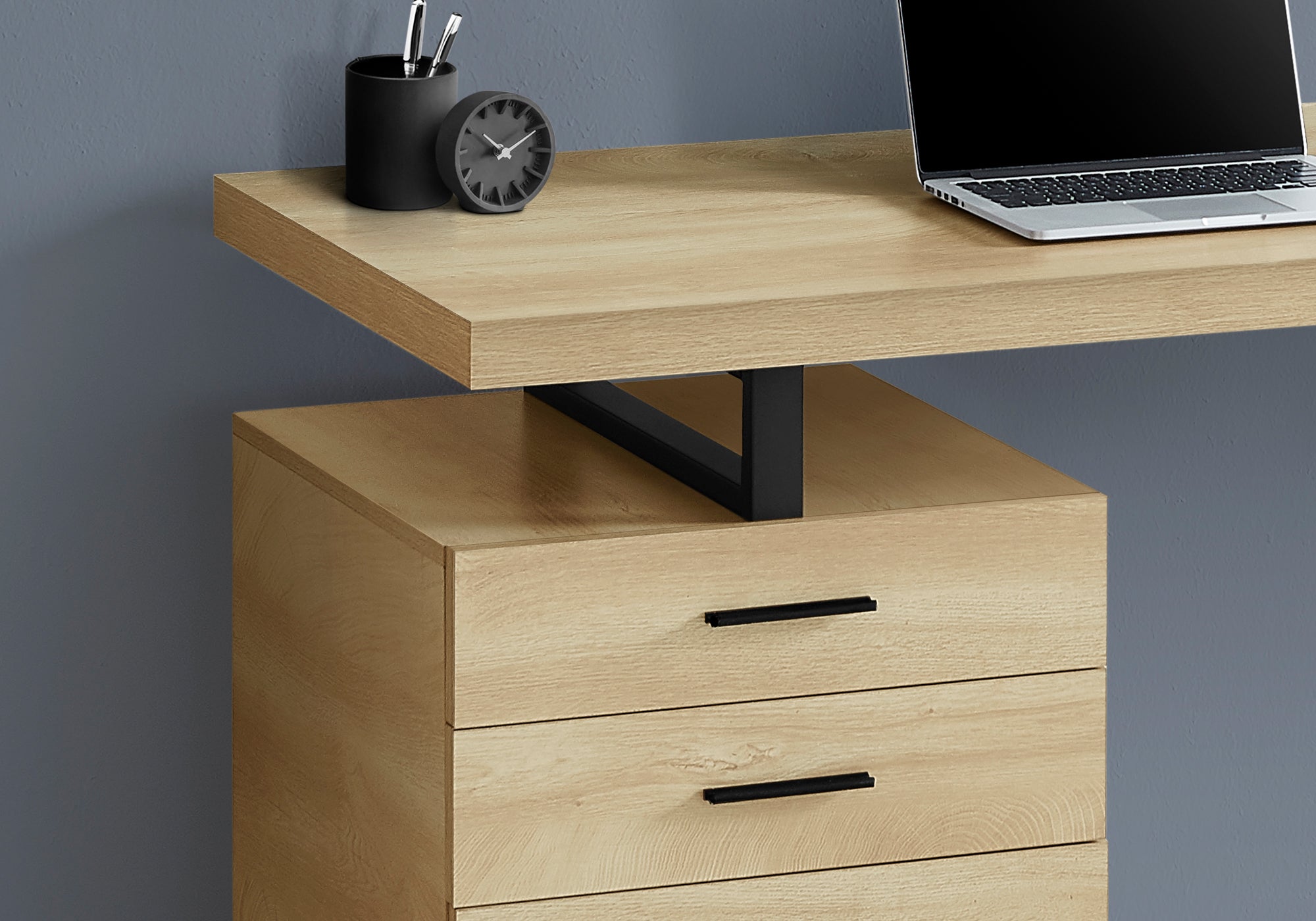 BUREAU D'ORDINATEUR - 48"L / NATUREL / MÉTAL NOIR / FAÇADE G/D 