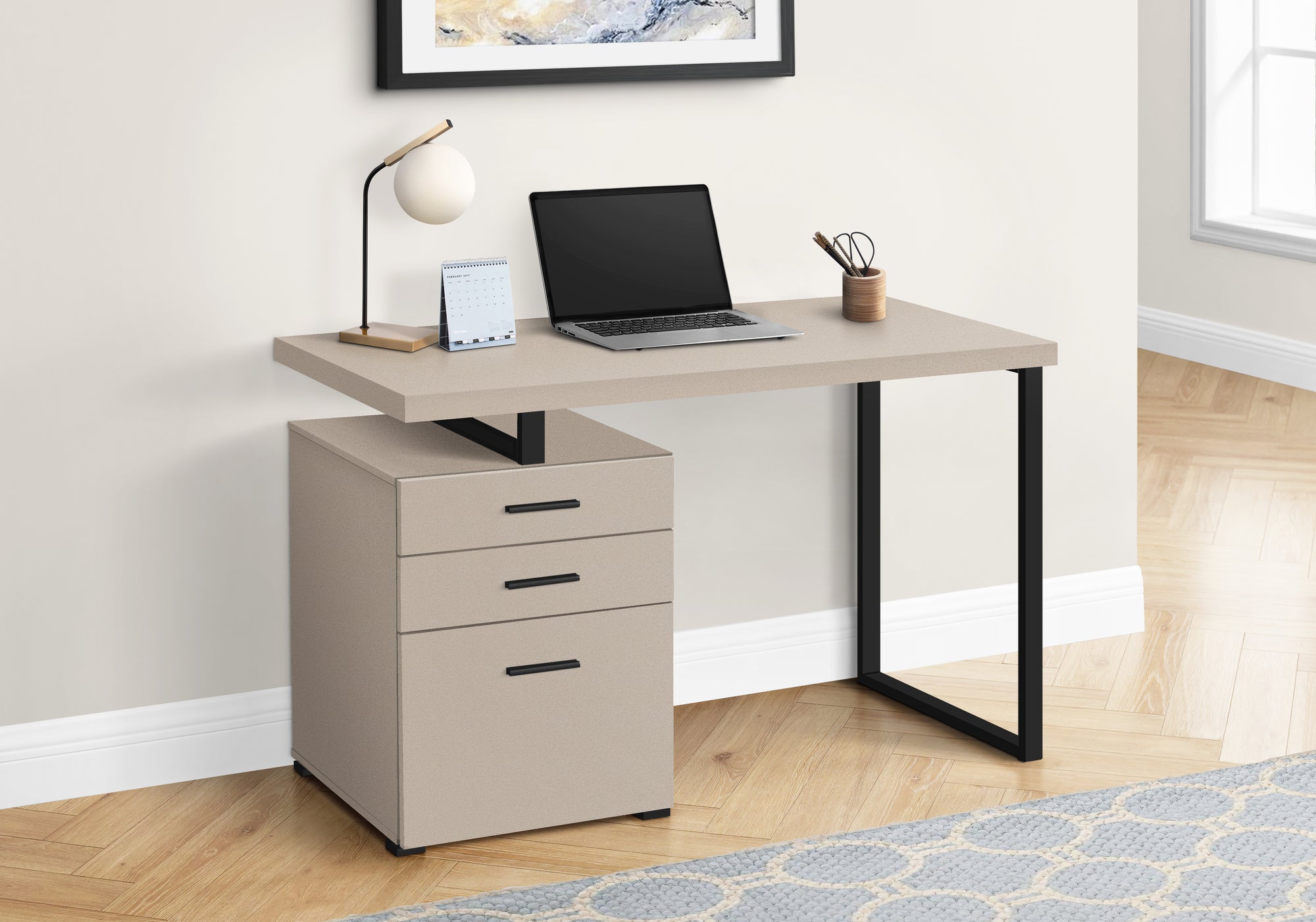 BUREAU D'ORDINATEUR - 48"L / TAUPE MODERNE / METAL NOIR / G/D 