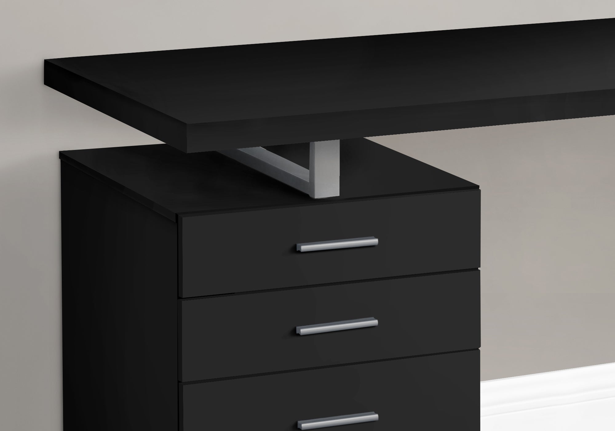 BUREAU D'ORDINATEUR - 48"L / NOIR / METAL ARGENT / FACE G/D 