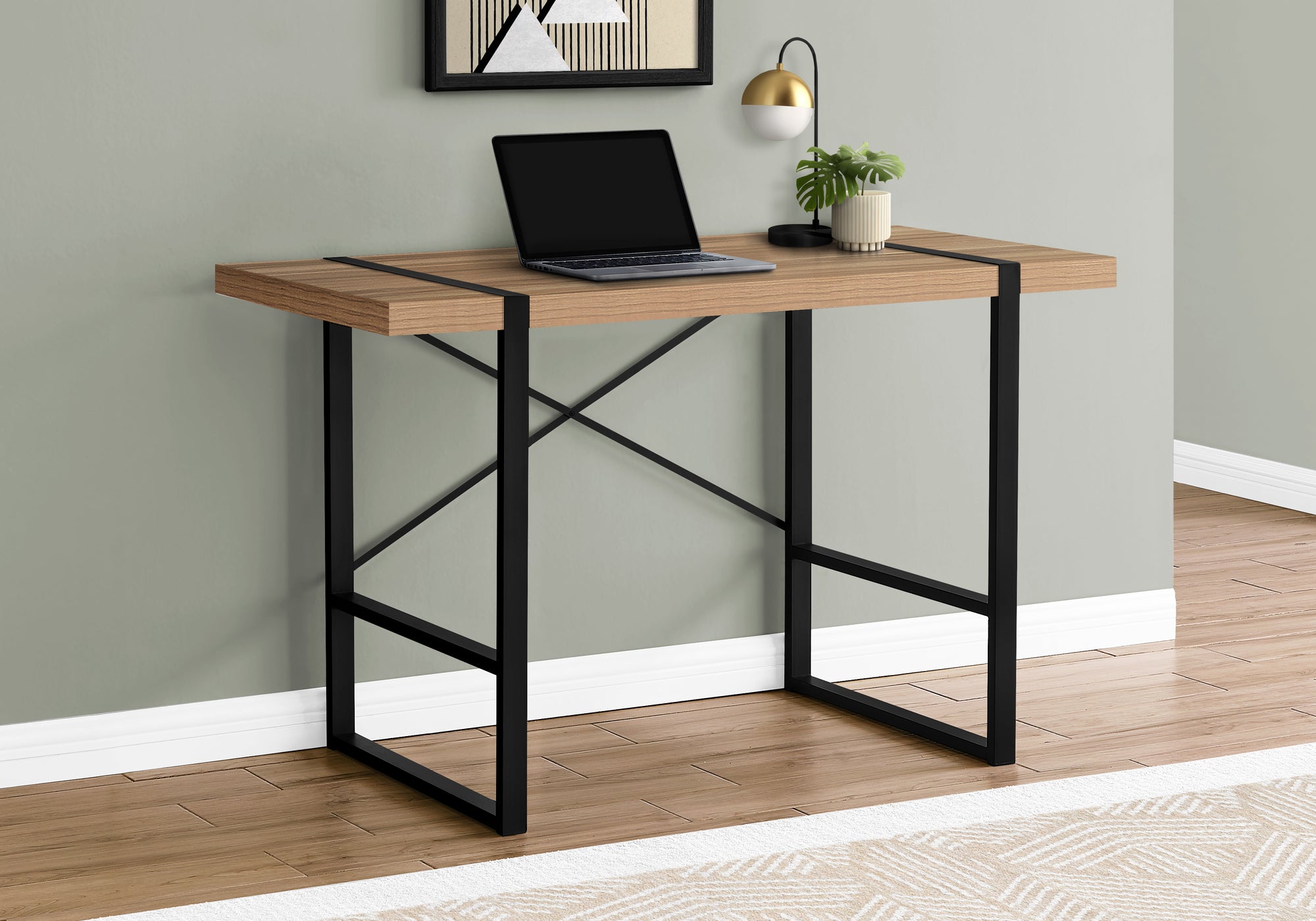 BUREAU D'ORDINATEUR - 48"L / BOIS DE RÉCUPÉRATION LÉGER / MÉTAL NOIR 