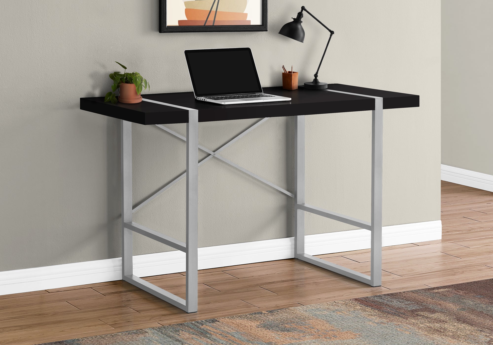 BUREAU D'ORDINATEUR - 48"L / NOIR / METAL ARGENT 
