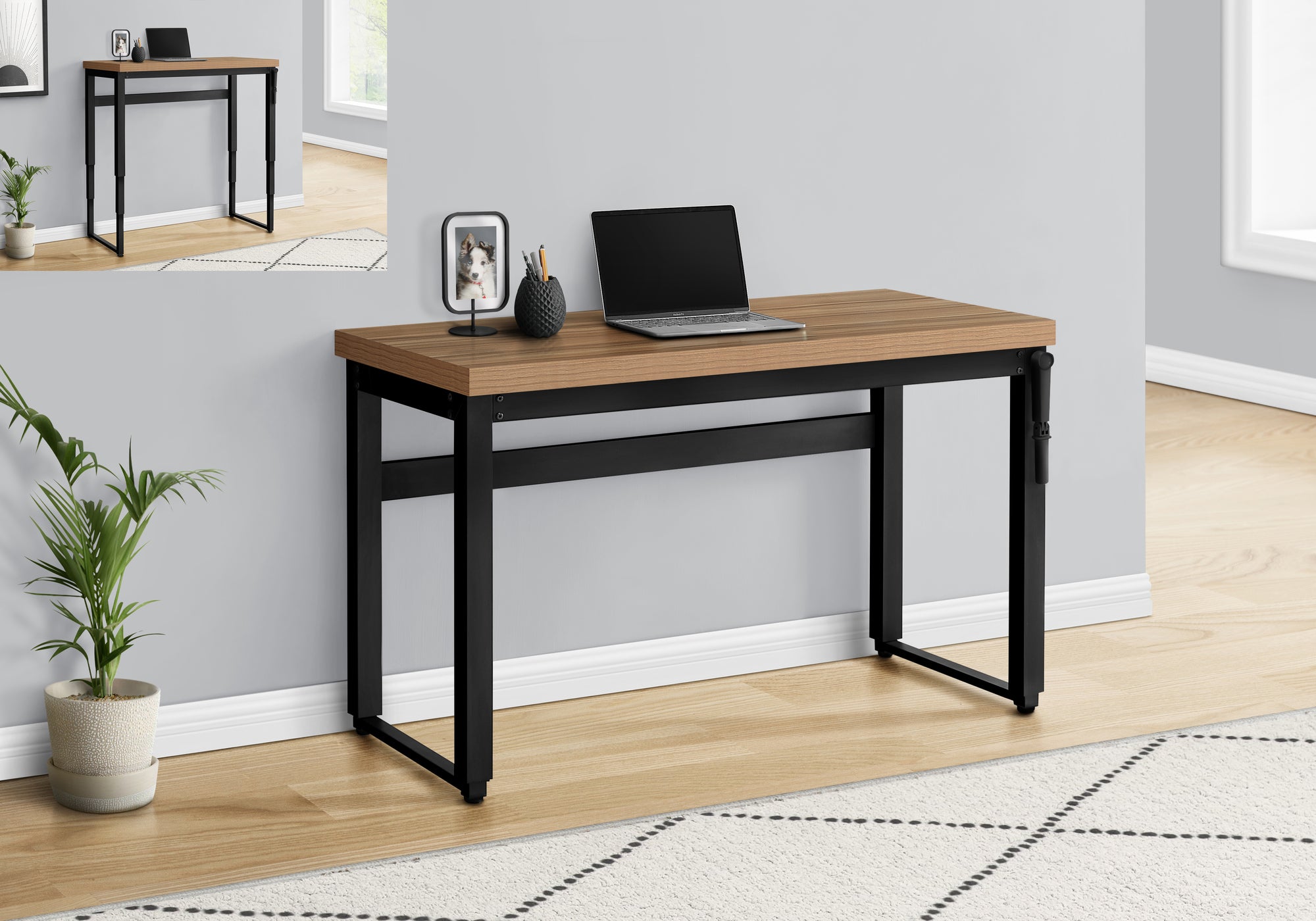 BUREAU D'ORDINATEUR - 48"L / BOIS RÉCUPÉRÉ / HAUTEUR AJUSTABLE / NOIR 