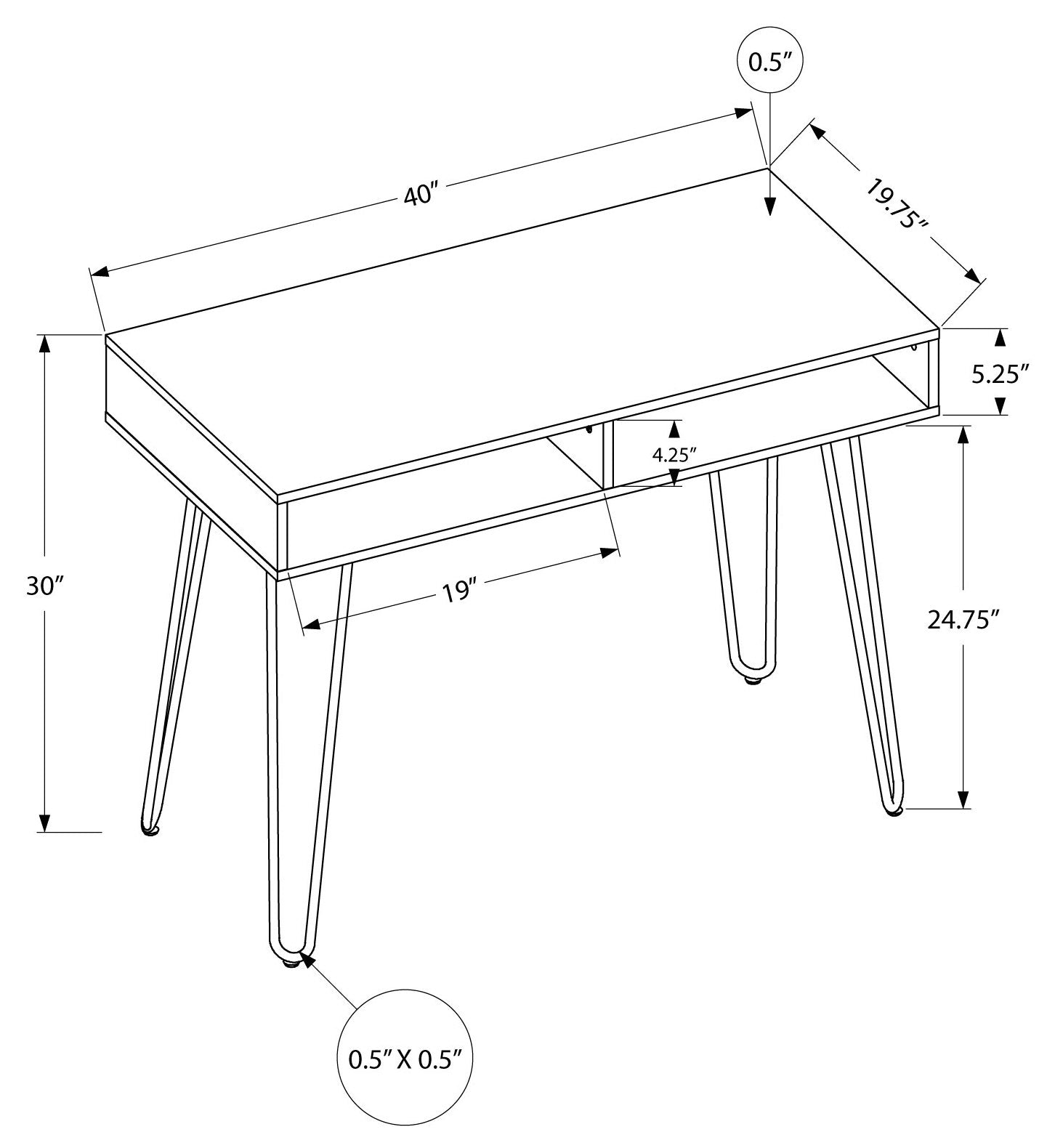 BUREAU D'ORDINATEUR - 40"L / TAUPE FONCE / METAL NOIR 
