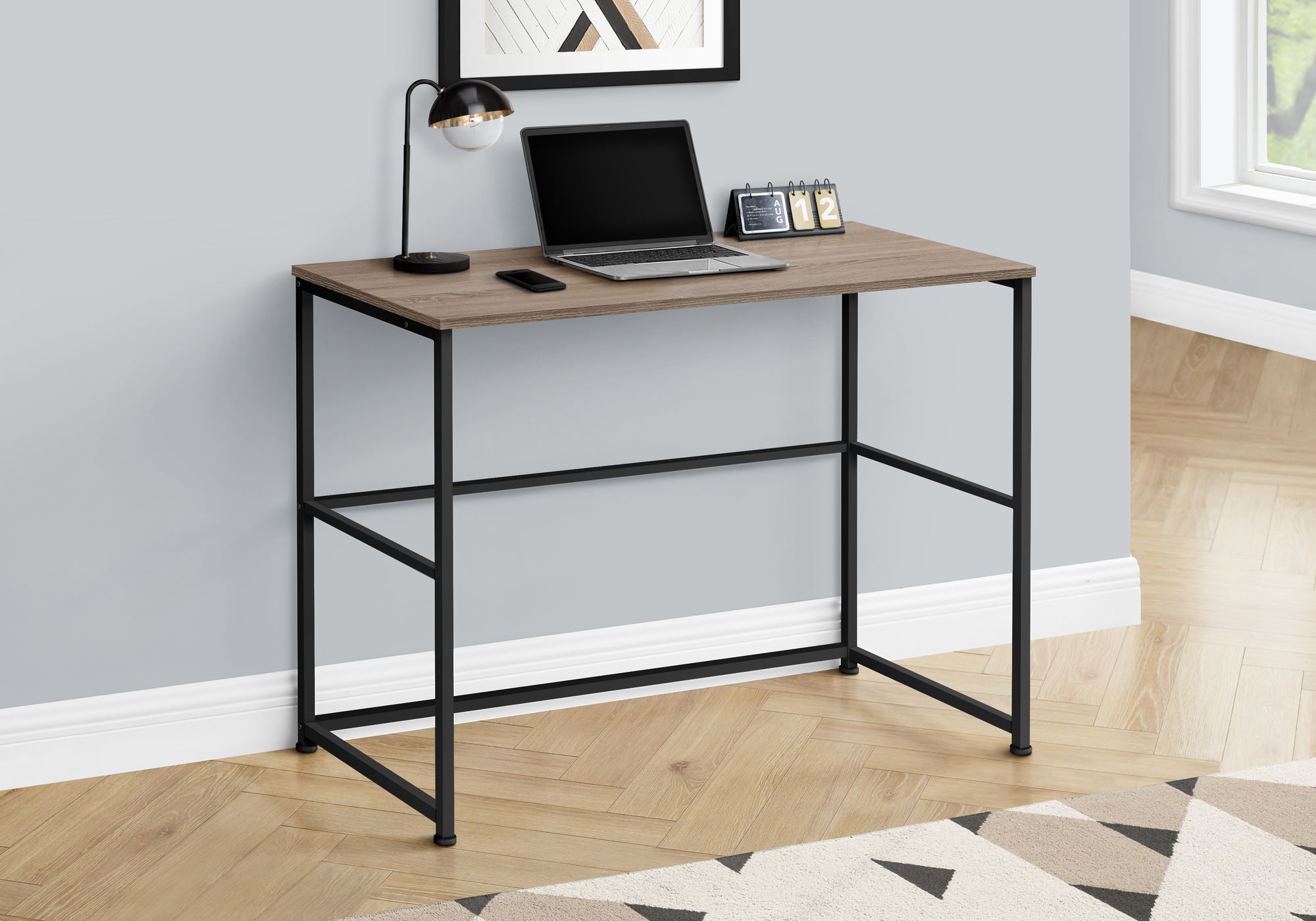 BUREAU D'ORDINATEUR - 40"L / TAUPE FONCE / METAL NOIR 