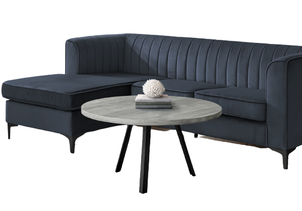 TABLE BASSE - 36"DIA/ BOIS DE RÉCUPÉRATION GRIS / MÉTAL NOIR 