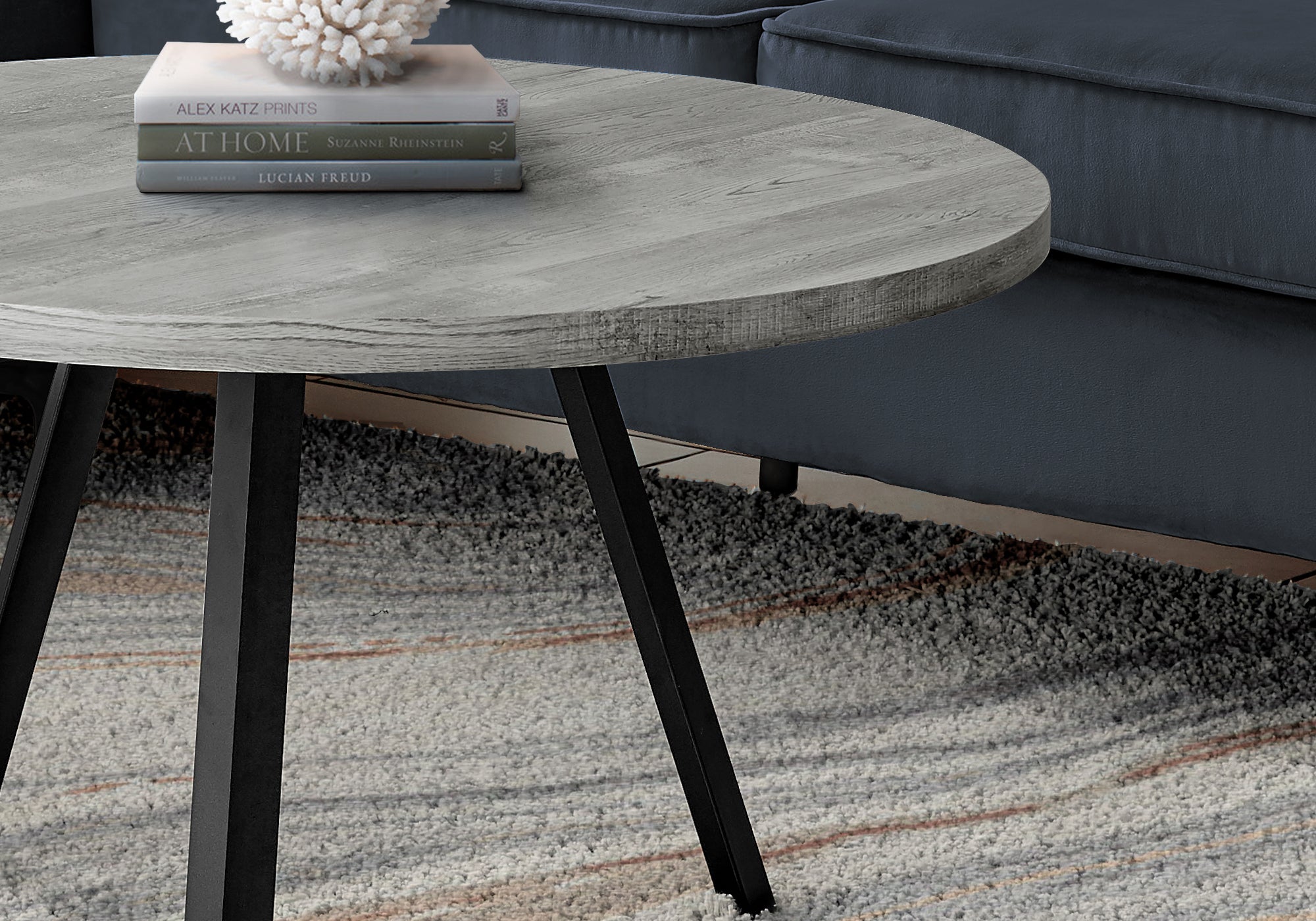 TABLE BASSE - 36"DIA/ BOIS DE RÉCUPÉRATION GRIS / MÉTAL NOIR 