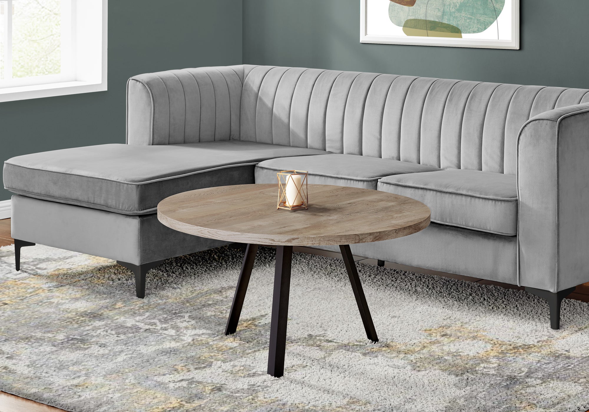 TABLE BASSE - 36"DIA/ BOIS DE RÉCUPÉRATION TAUPE / MÉTAL NOIR 