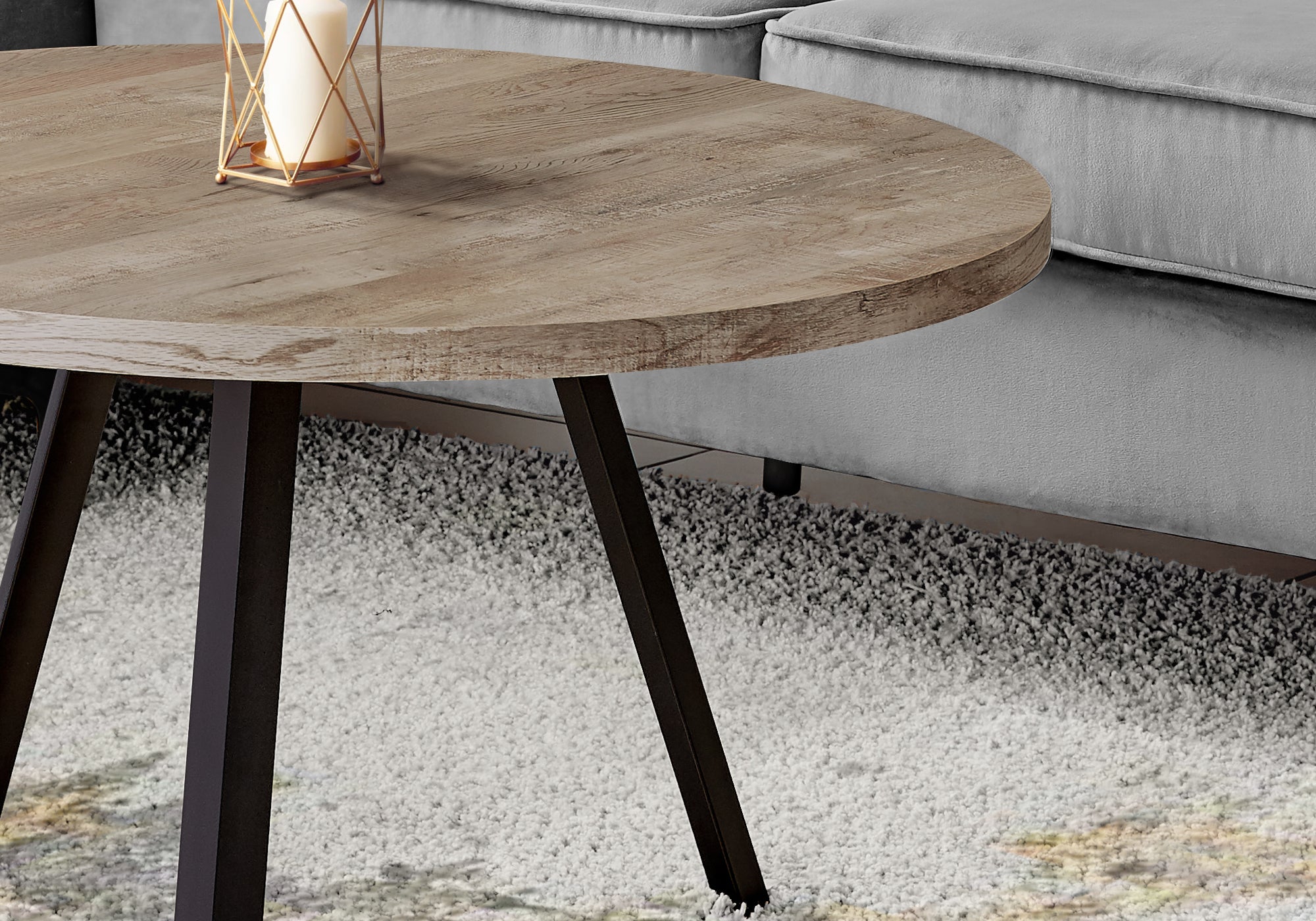 TABLE BASSE - 36"DIA/ BOIS DE RÉCUPÉRATION TAUPE / MÉTAL NOIR 