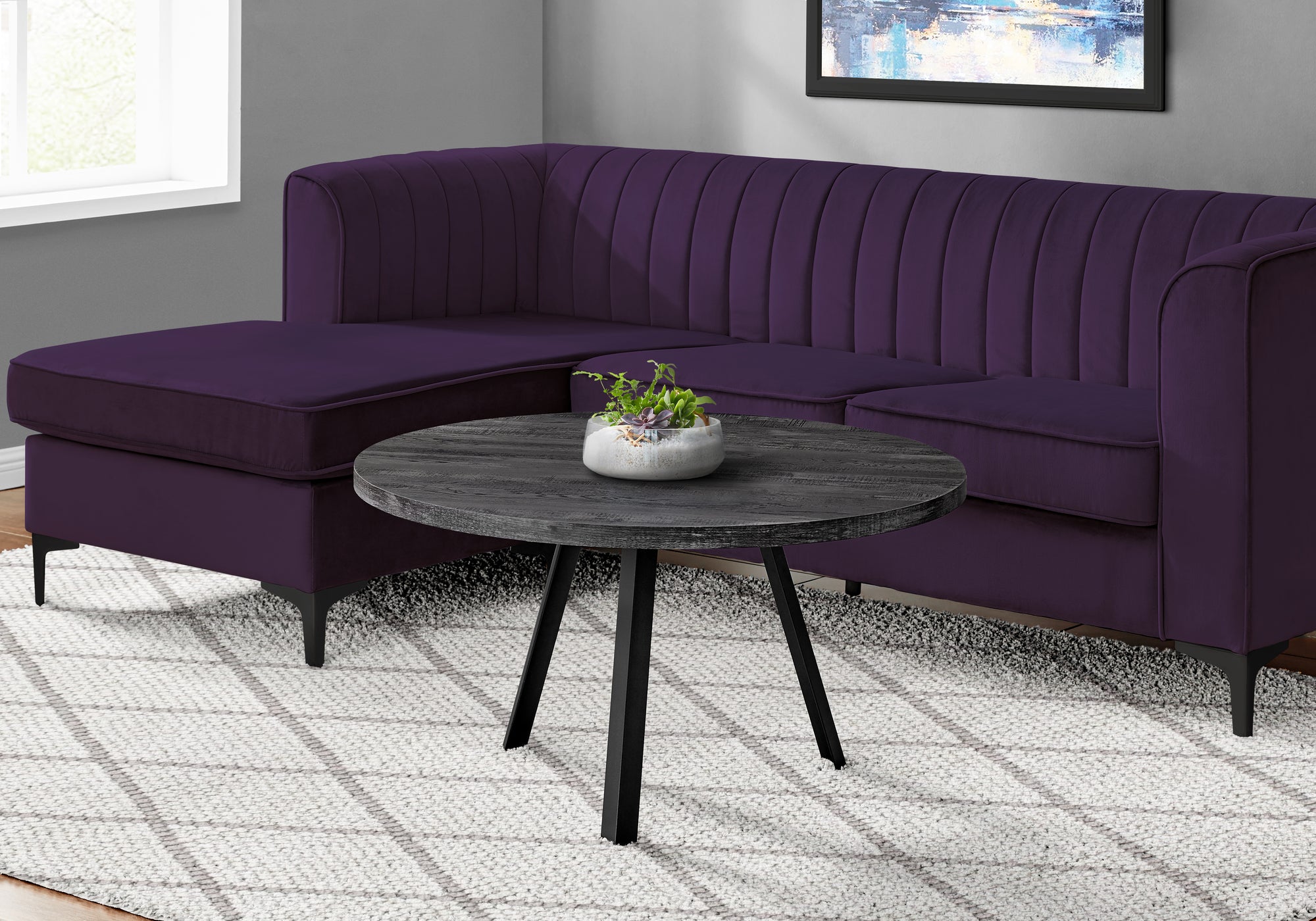 TABLE BASSE - 36"DIA/ BOIS RÉCUPÉRÉ NOIR / MÉTAL NOIR 