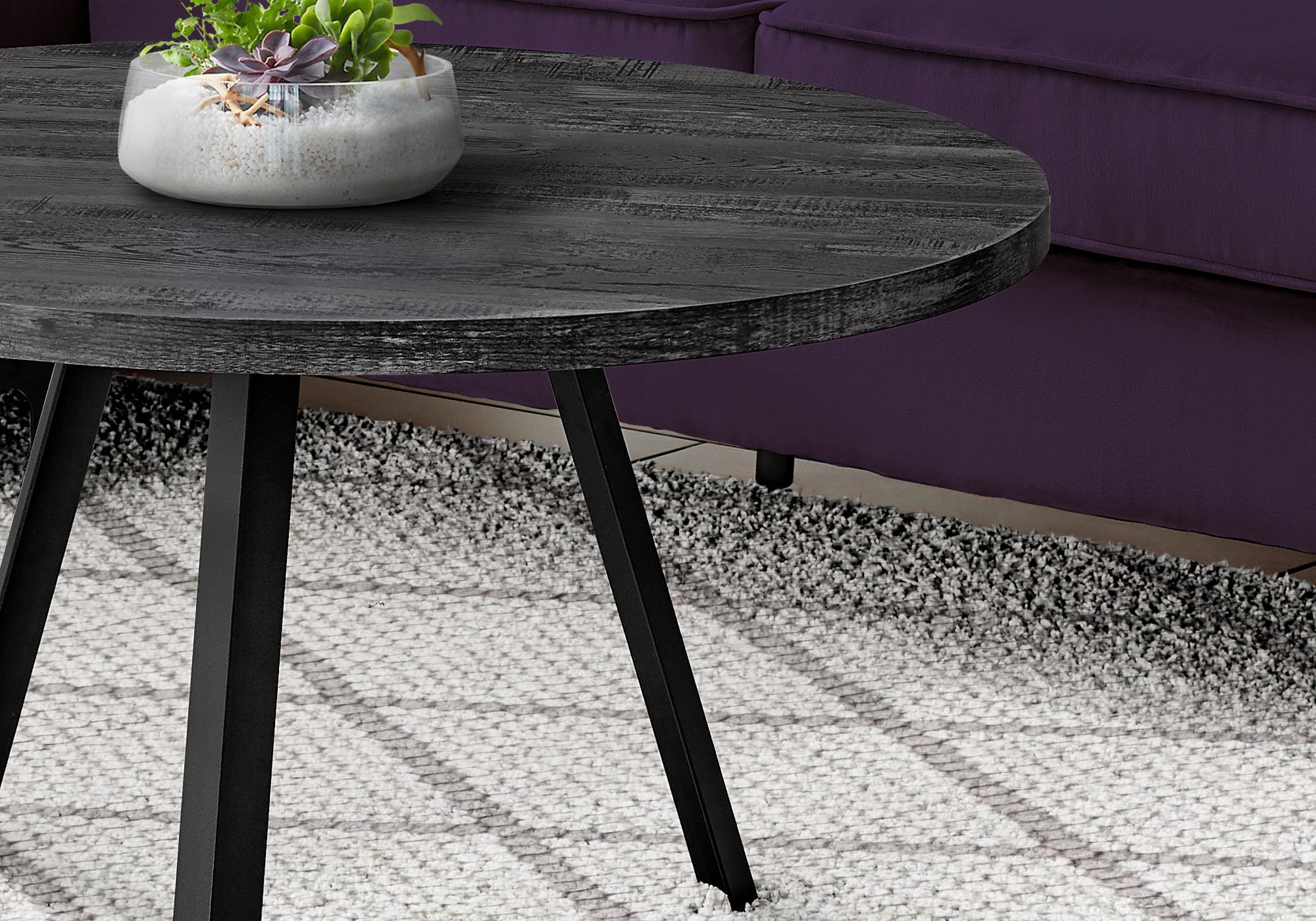 TABLE BASSE - 36"DIA/ BOIS RÉCUPÉRÉ NOIR / MÉTAL NOIR 