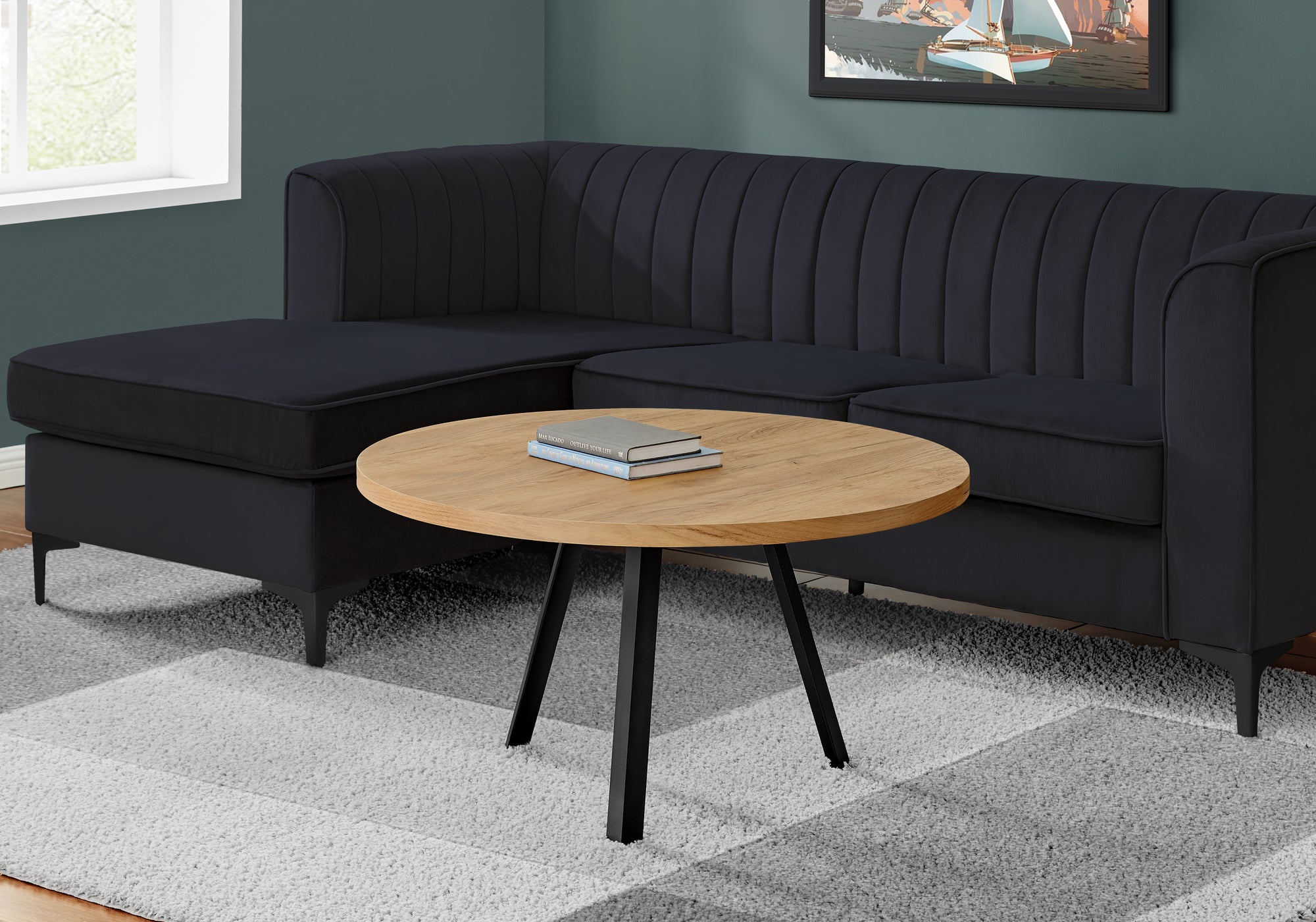 TABLE BASSE - 36"DIA/ PIN DORÉ / METAL NOIR 