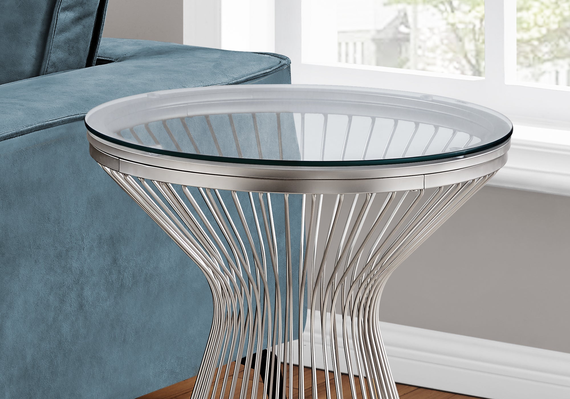 TABLE D'APPOINT - 24"H / ACIER INOXYDABLE AVEC VERRE TREMPÉ 