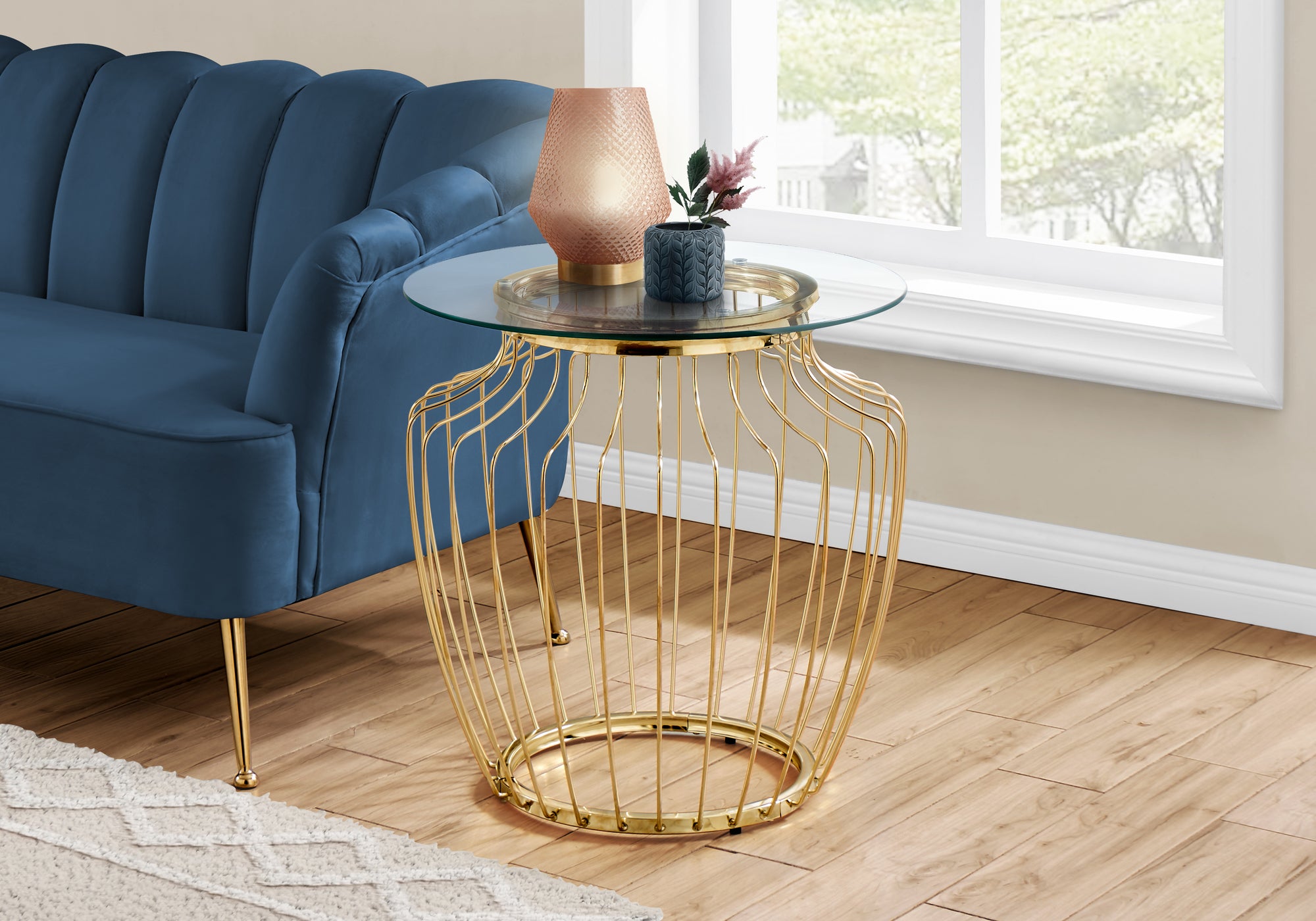TABLE D'APPOINT - 24"H / MÉTAL DORÉ AVEC VERRE TREMPÉ 