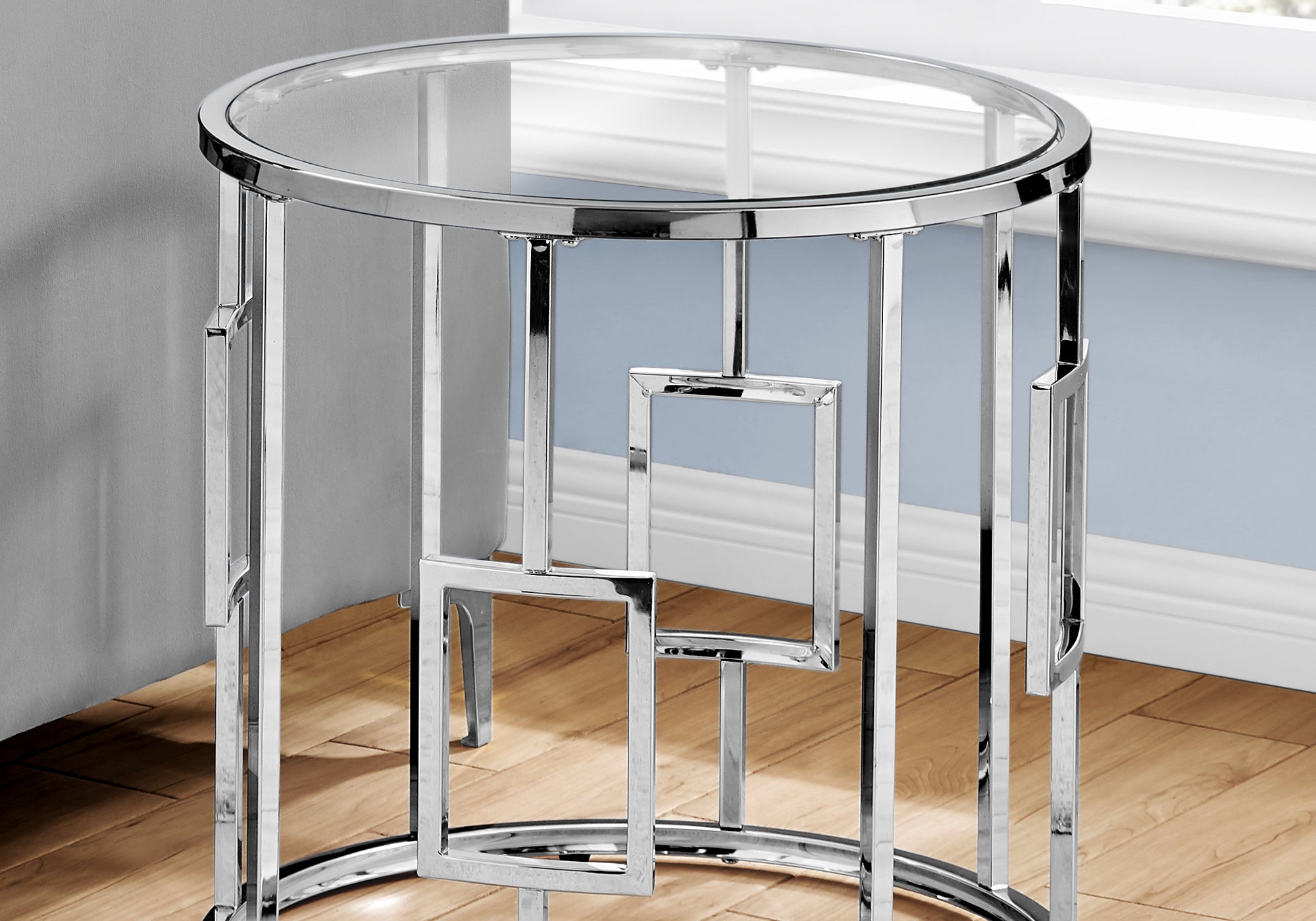 TABLE D'APPOINT - 23"H / METAL CHROME AVEC VERRE TREMPE 
