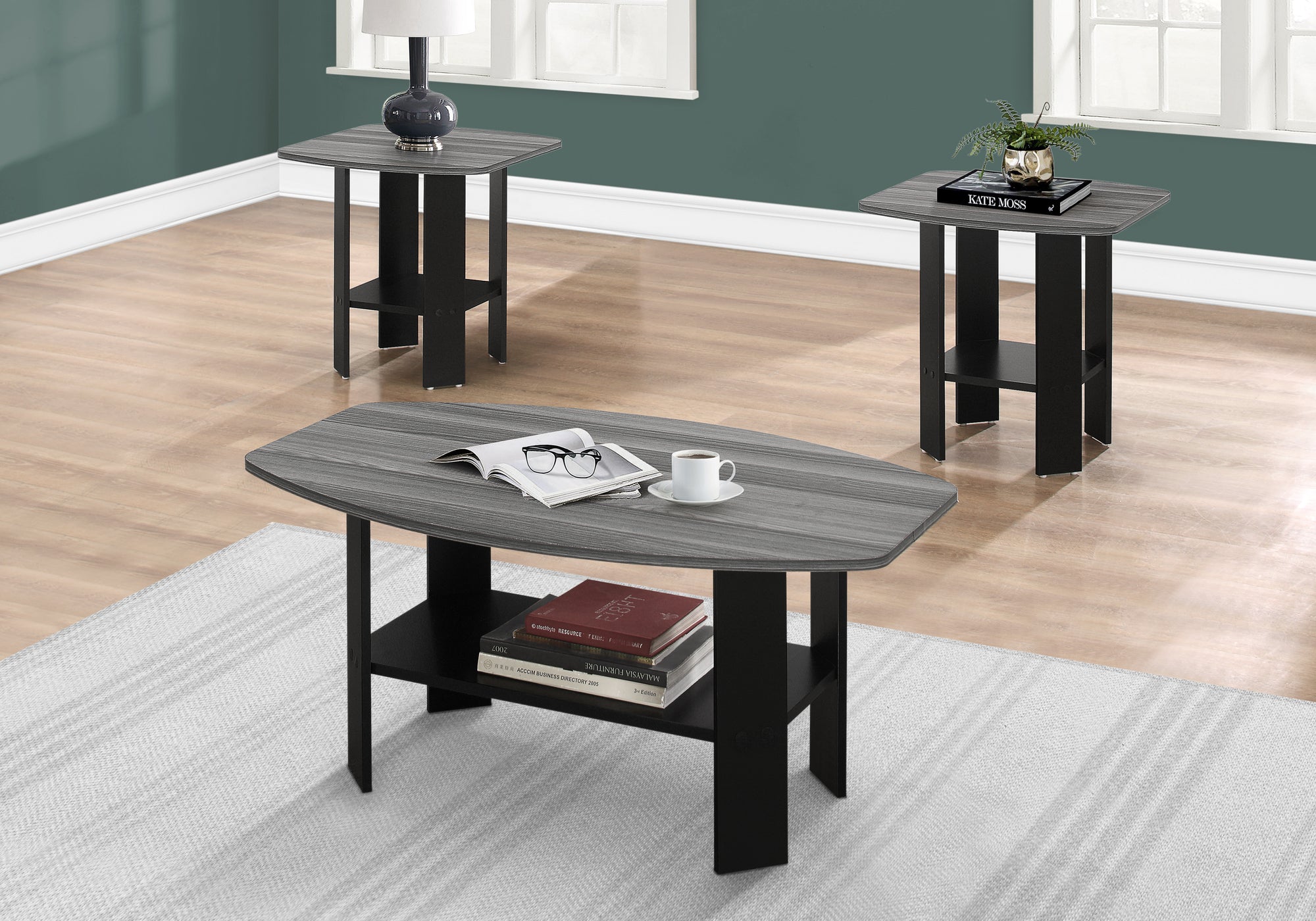 SET DE TABLE - SET 3PCS / NOIR / PLATEAU GRIS