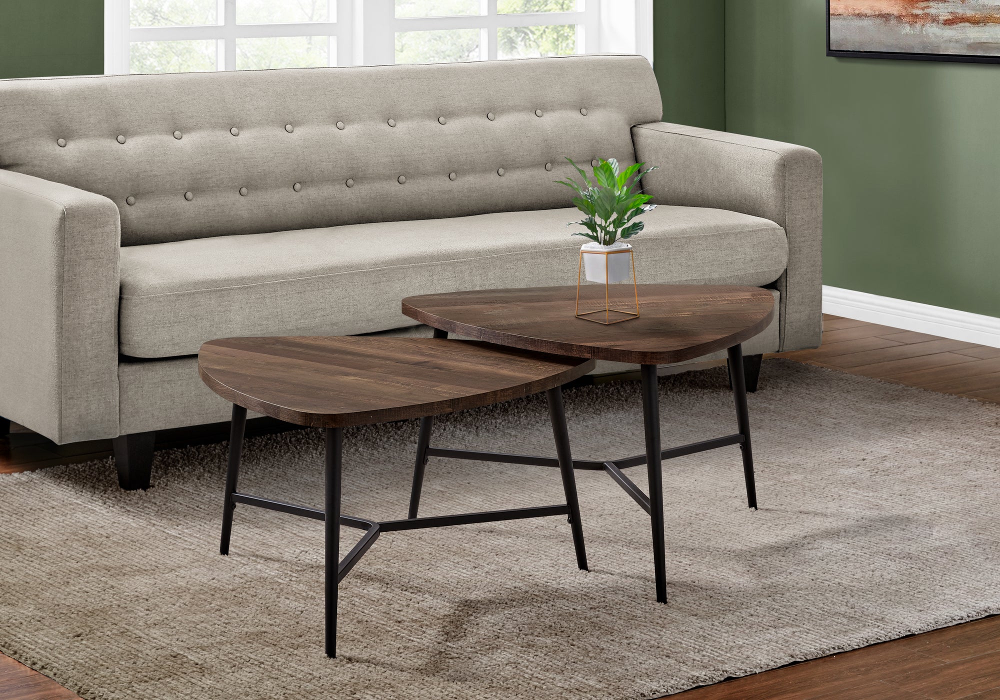 ENSEMBLE DE TABLE - ENSEMBLE DE 2PCS / BOIS DE RÉCUPÉRATION MARRON / MÉTAL NOIR 