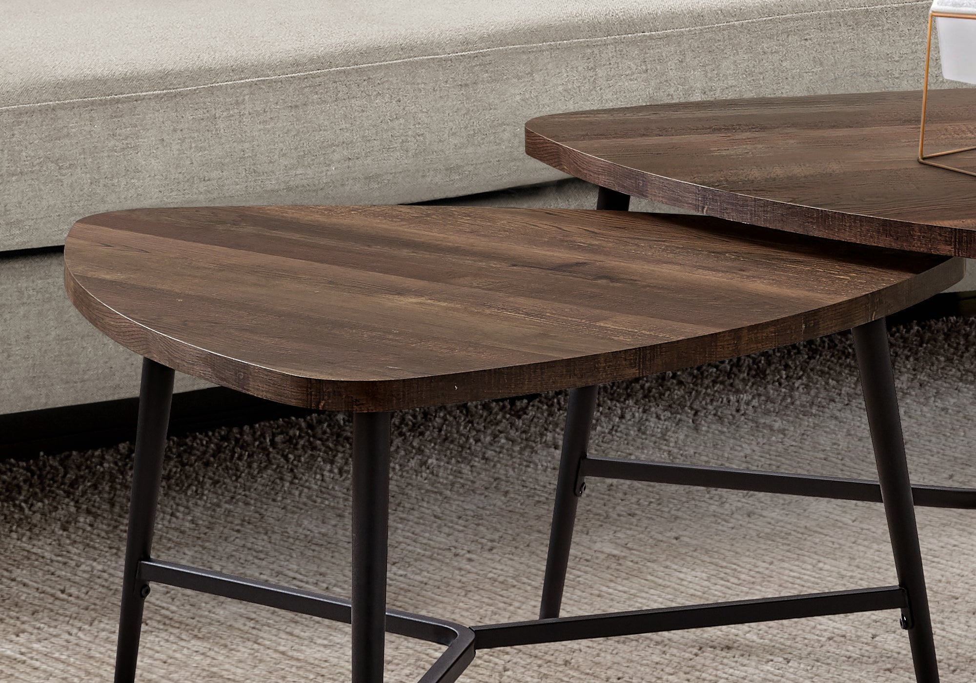 ENSEMBLE DE TABLE - ENSEMBLE DE 2PCS / BOIS DE RÉCUPÉRATION MARRON / MÉTAL NOIR 