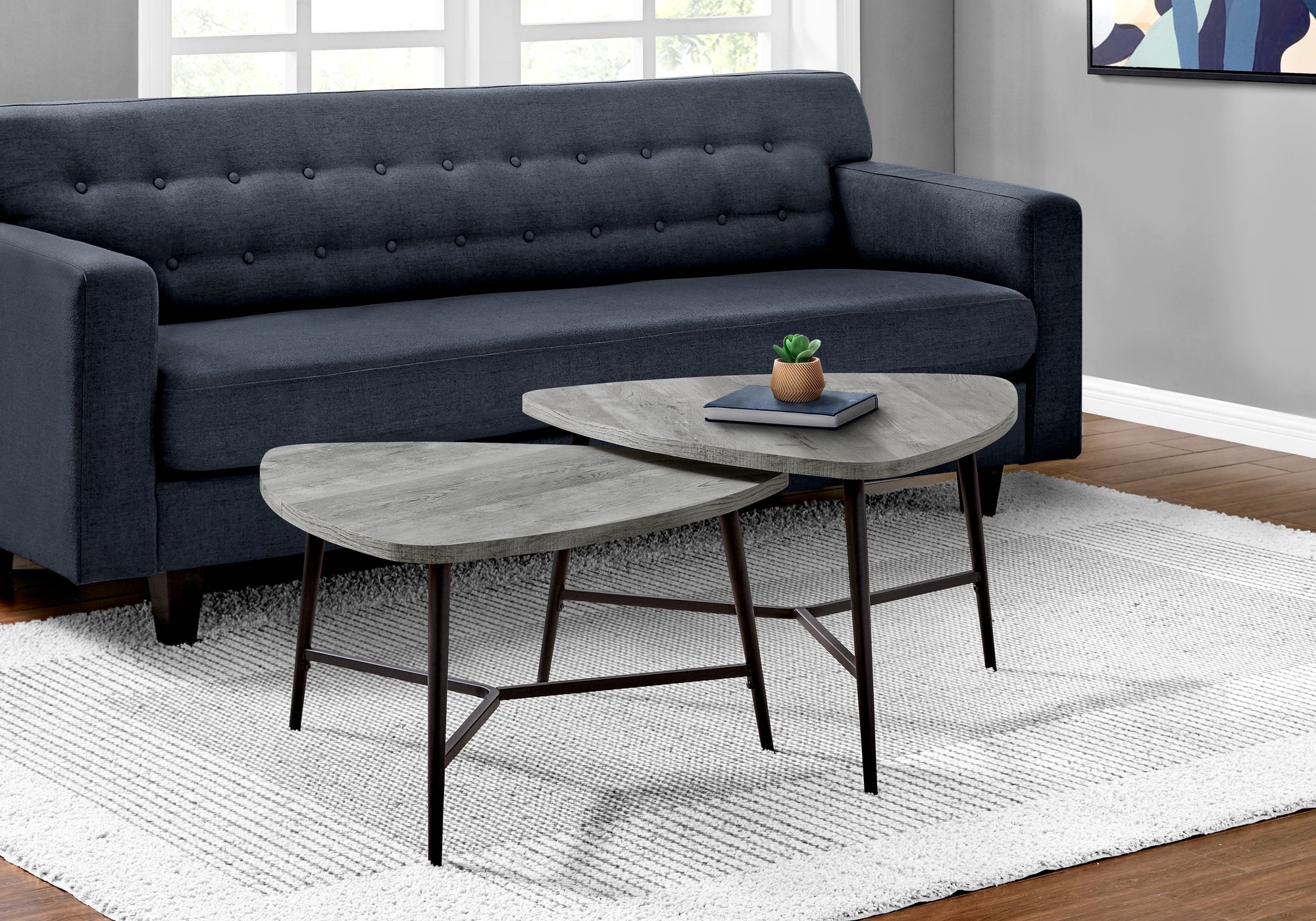 ENSEMBLE DE TABLE - ENSEMBLE 2PCS / BOIS GRIS / MÉTAL NOIR 