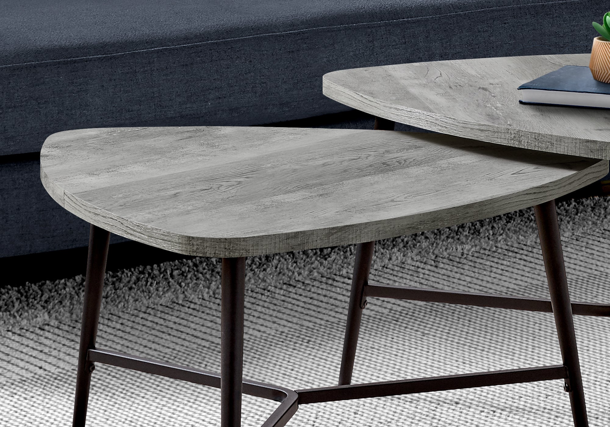 ENSEMBLE DE TABLE - ENSEMBLE 2PCS / BOIS GRIS / MÉTAL NOIR 