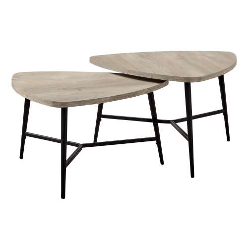 ENSEMBLE DE TABLE - ENSEMBLE DE 2PCS / BOIS DE RÉCUPÉRATION TAUPE / MÉTAL NOIR 