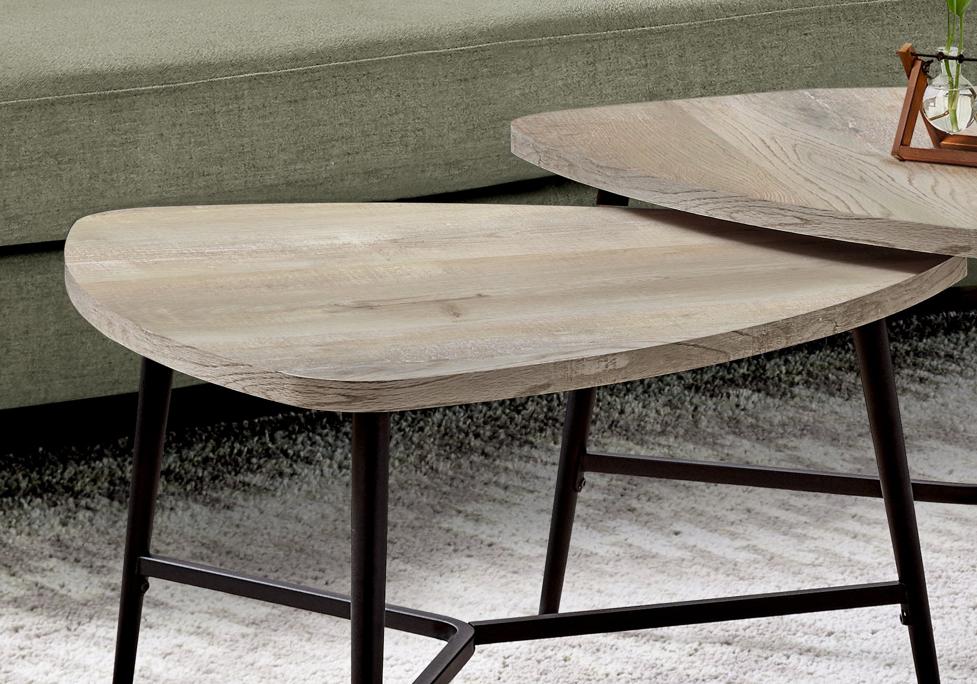 ENSEMBLE DE TABLE - ENSEMBLE DE 2PCS / BOIS DE RÉCUPÉRATION TAUPE / MÉTAL NOIR 