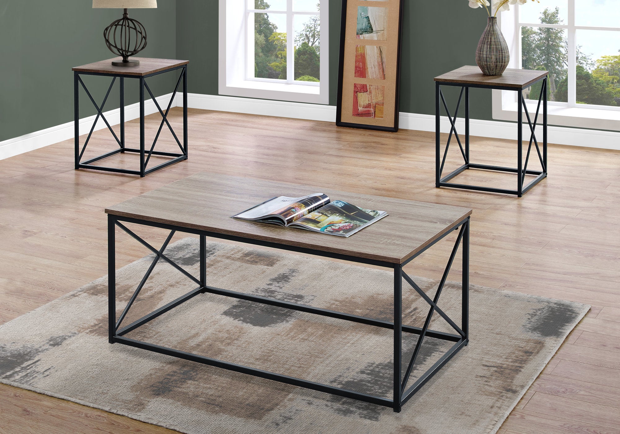 SET DE TABLE - 3PCS / TAUPE FONCE / METAL NOIR